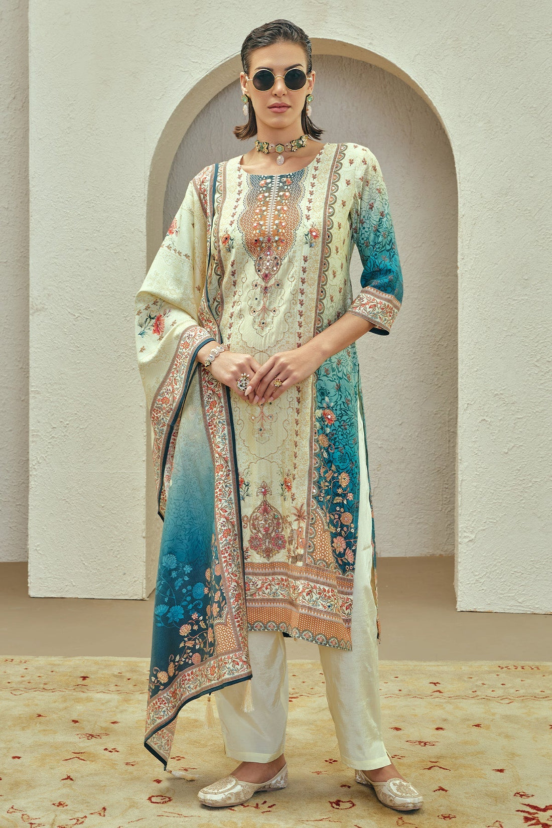 Multi Embellished Kurta 3 Pcs Set