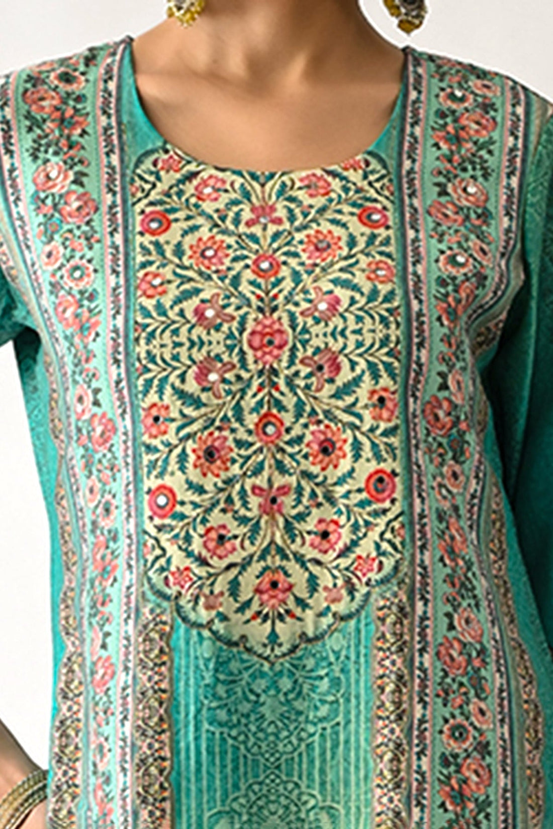 Green Printed Kurta 3 Pcs Set