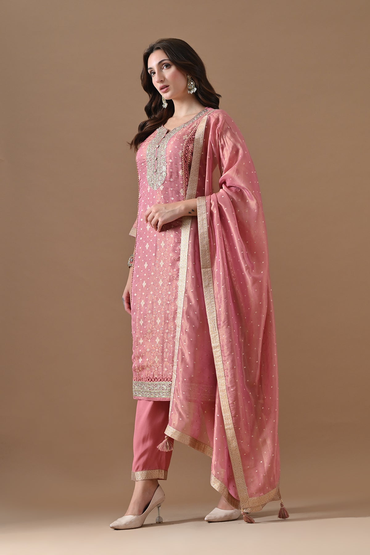 Pink Embellished Kurta 3 Pcs Set