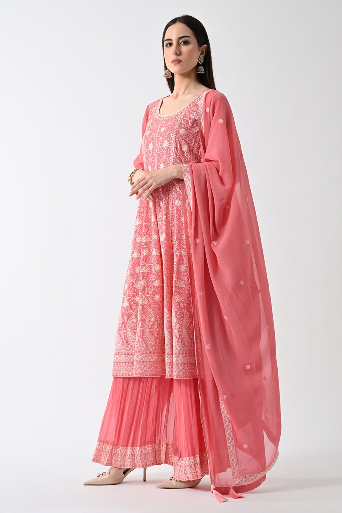Peach Embroidered Kurta 3 Pcs Set
