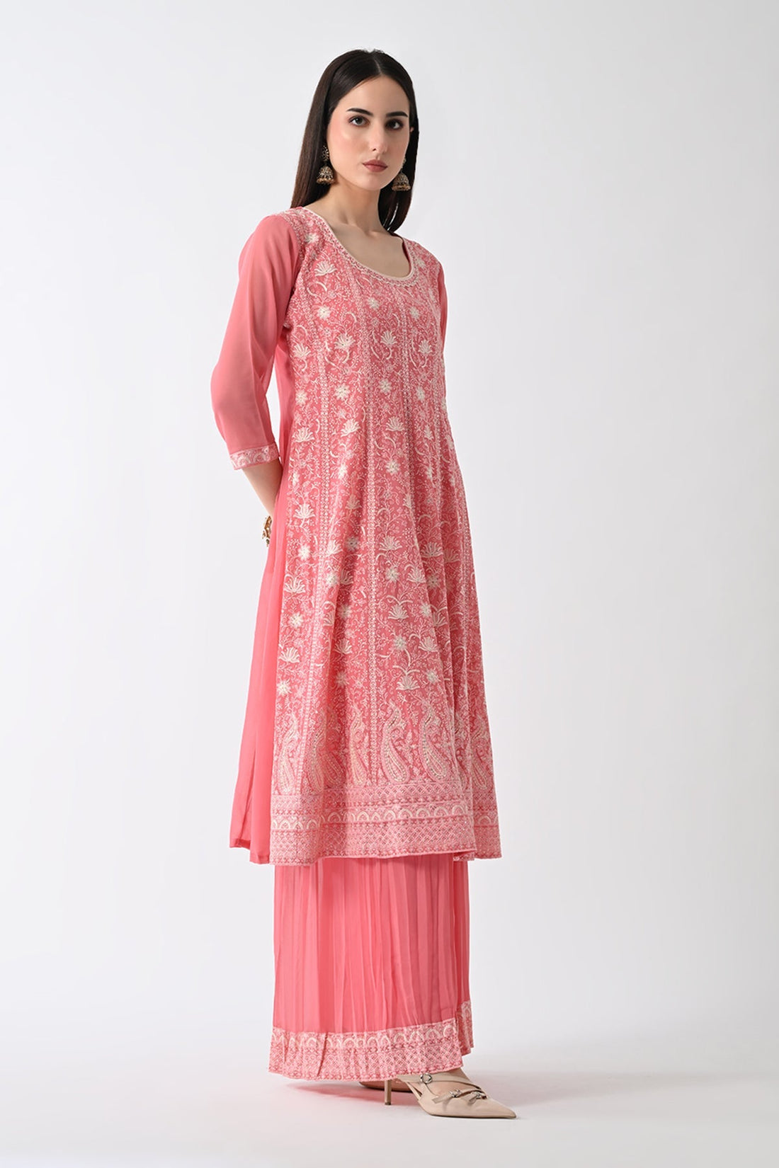 Peach Embroidered Kurta 3 Pcs Set
