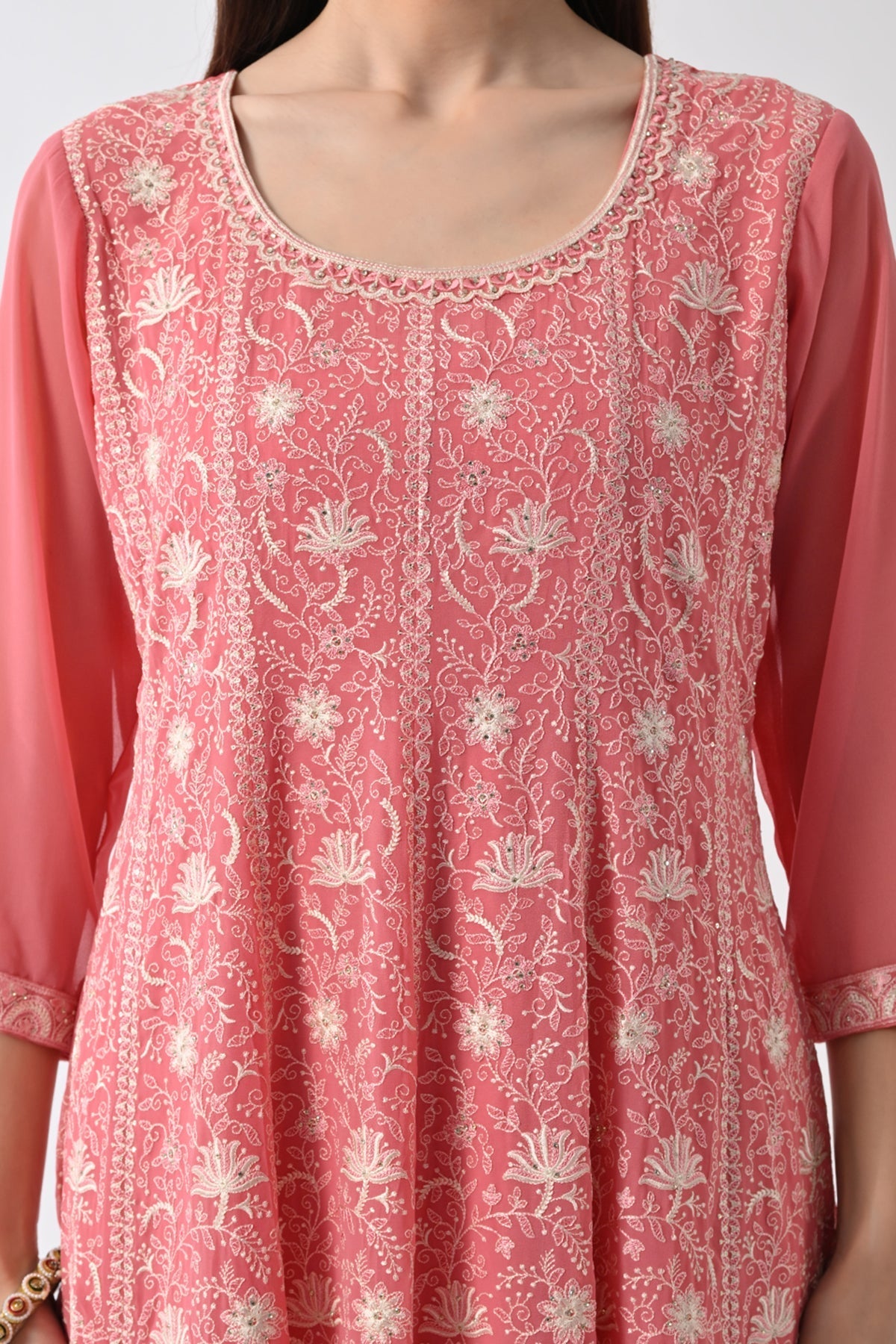 Peach Embroidered Kurta 3 Pcs Set