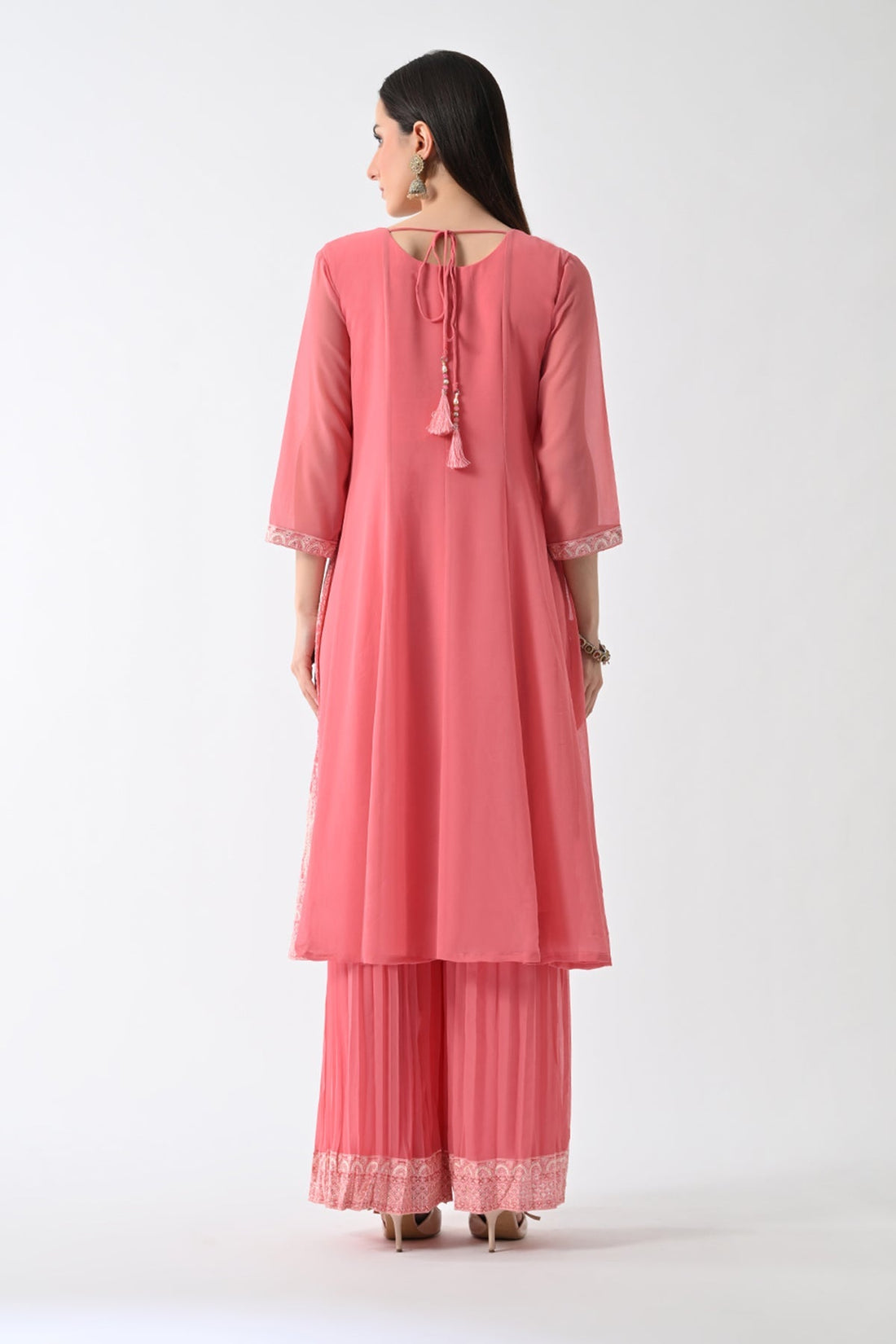 Peach Embroidered Kurta 3 Pcs Set