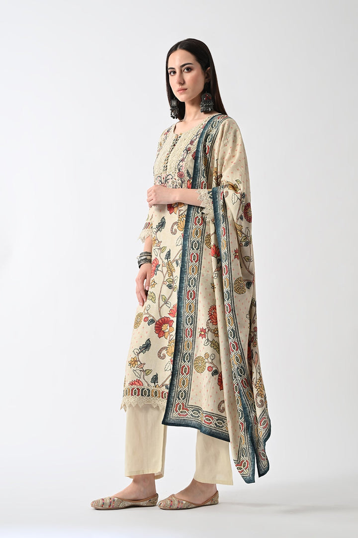 Beige Embellished Kurta 3 Pcs Set