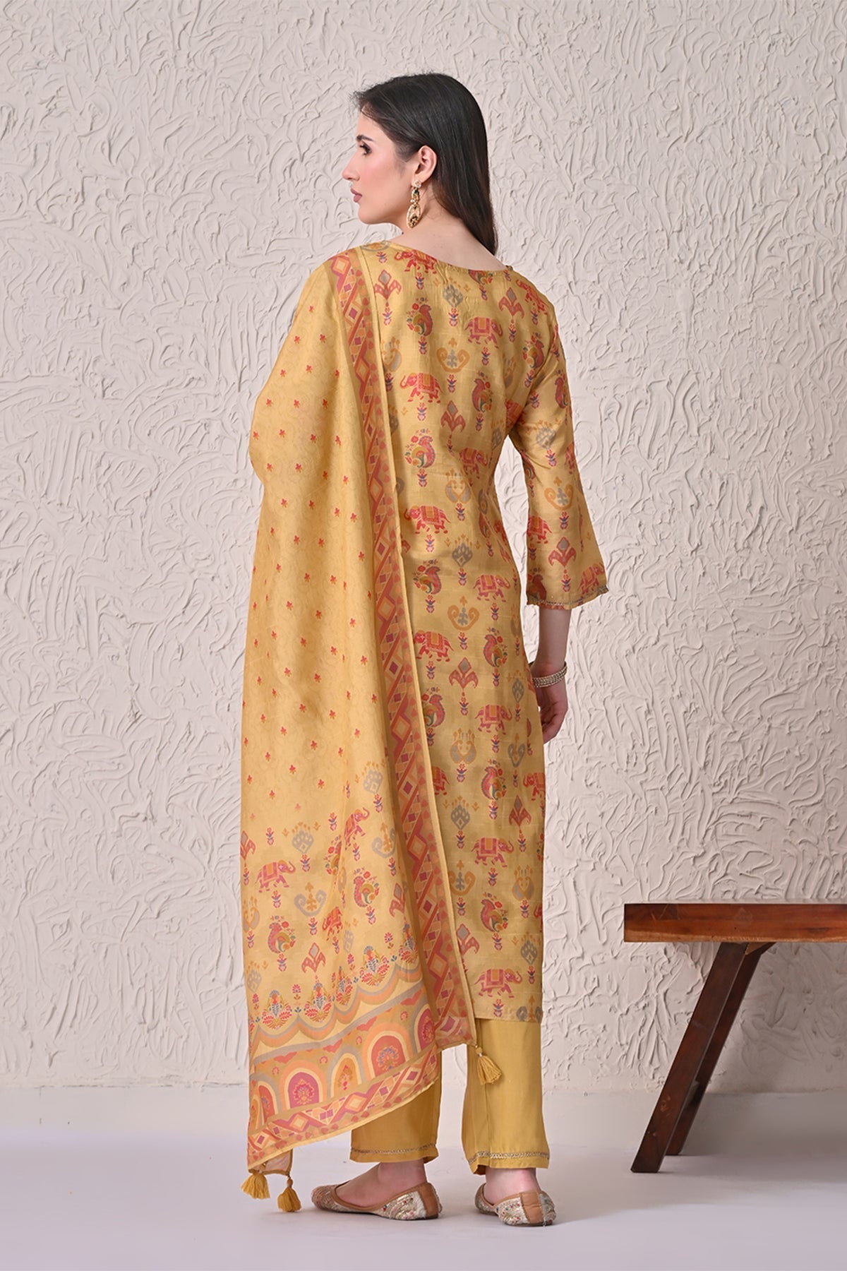 Mustard Embellished Kurta 3 Pcs Set