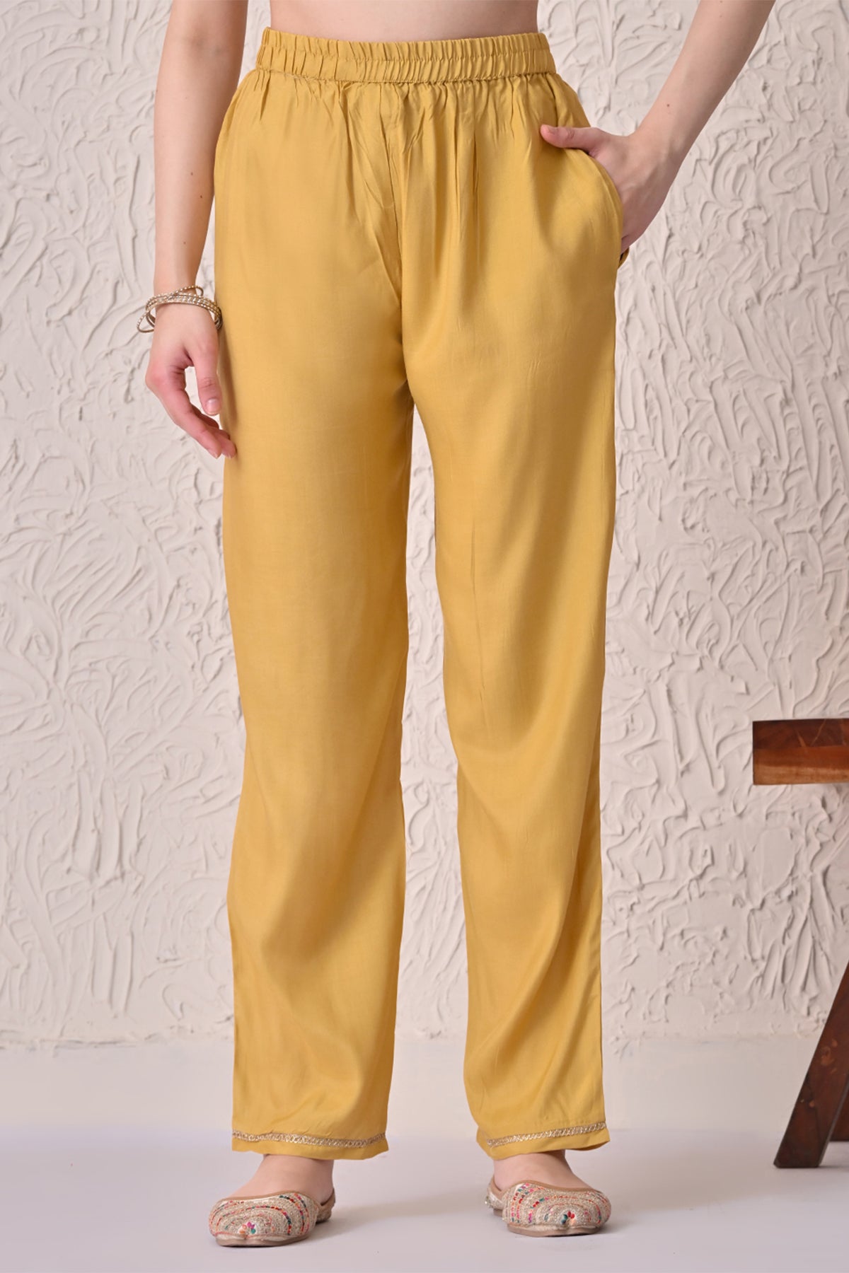 Mustard Embellished Kurta 3 Pcs Set