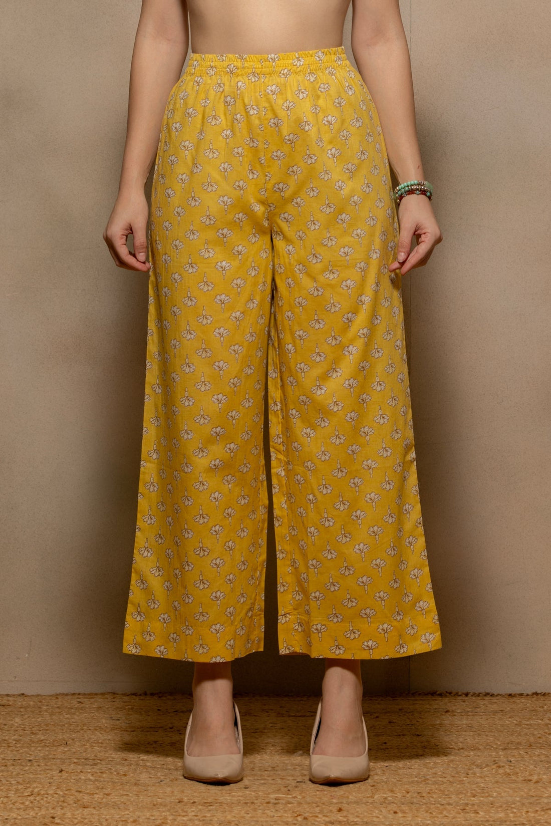 Yellow Floral Printed Flared Kurta 3 Pcs Set