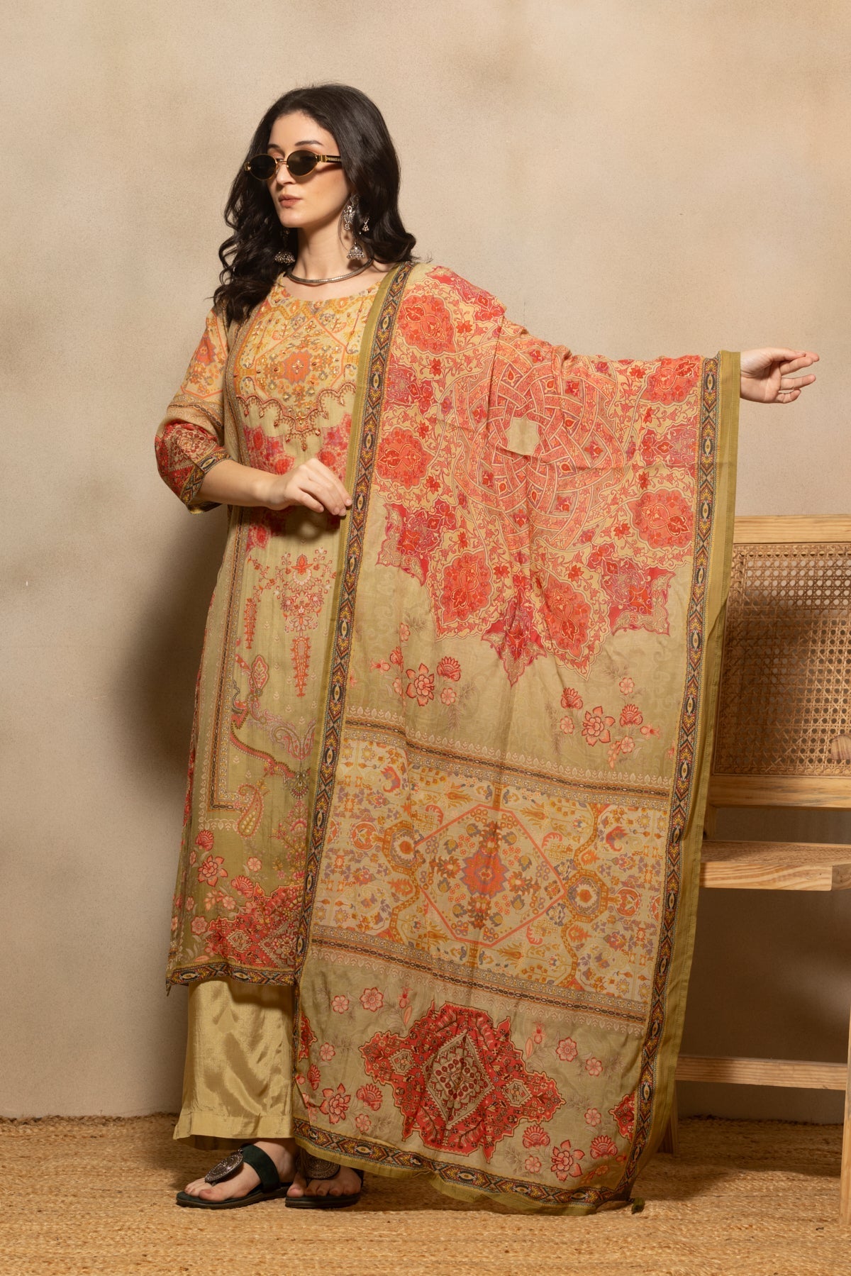 Pista Green Printed Kurta 3 Pcs Set
