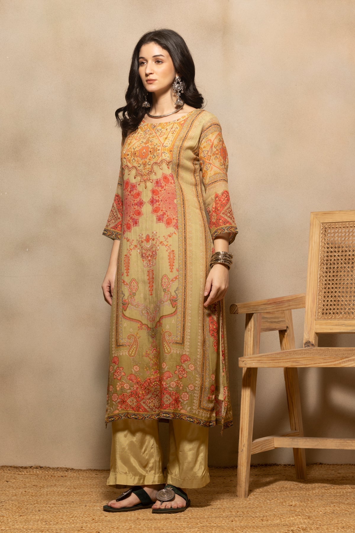 Pista Green Printed Kurta 3 Pcs Set