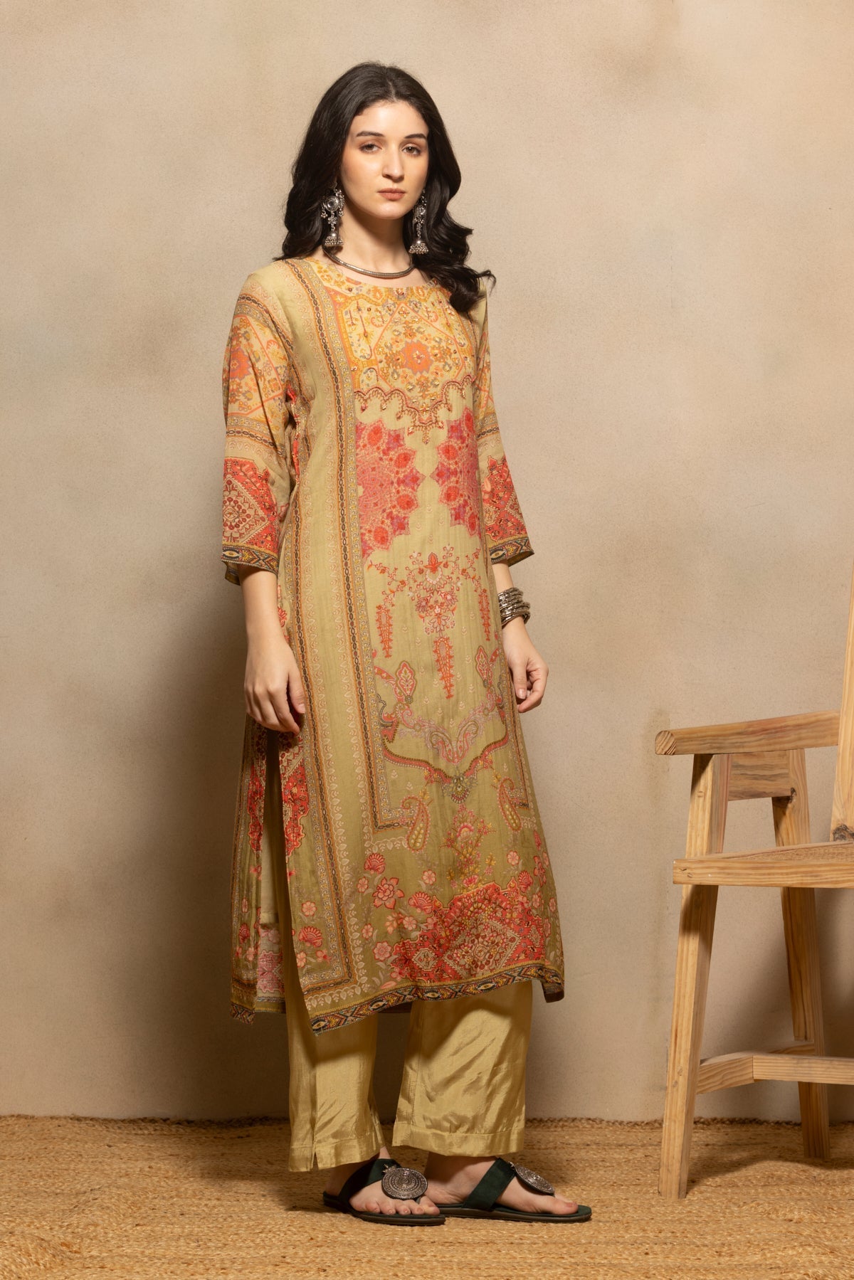 Pista Green Printed Kurta 3 Pcs Set