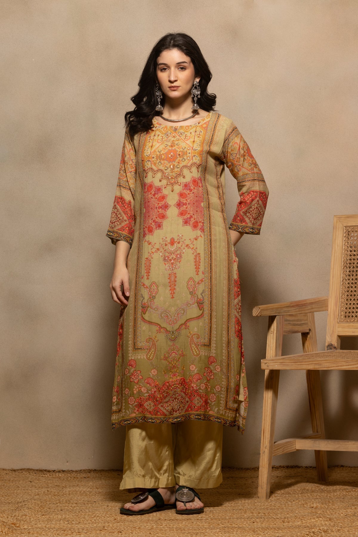 Pista Green Printed Kurta 3 Pcs Set
