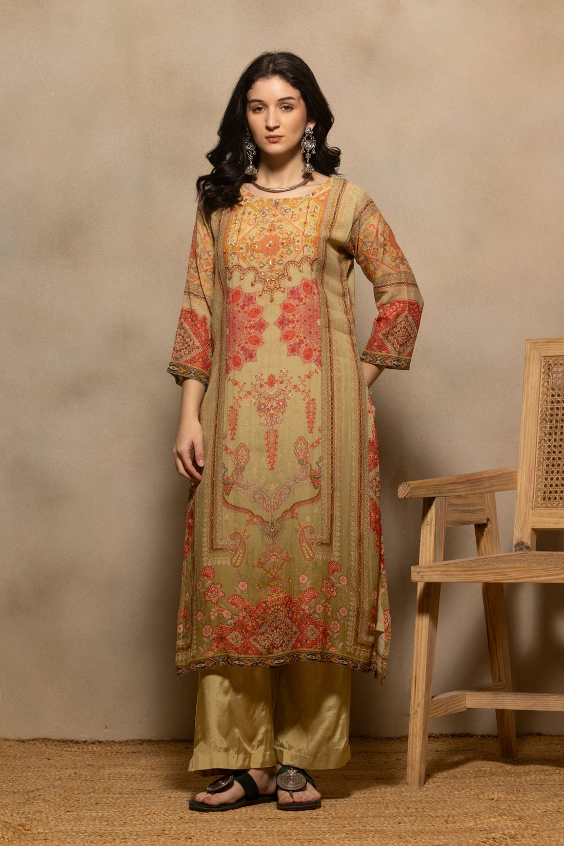 Pista Green Printed Kurta 3 Pcs Set