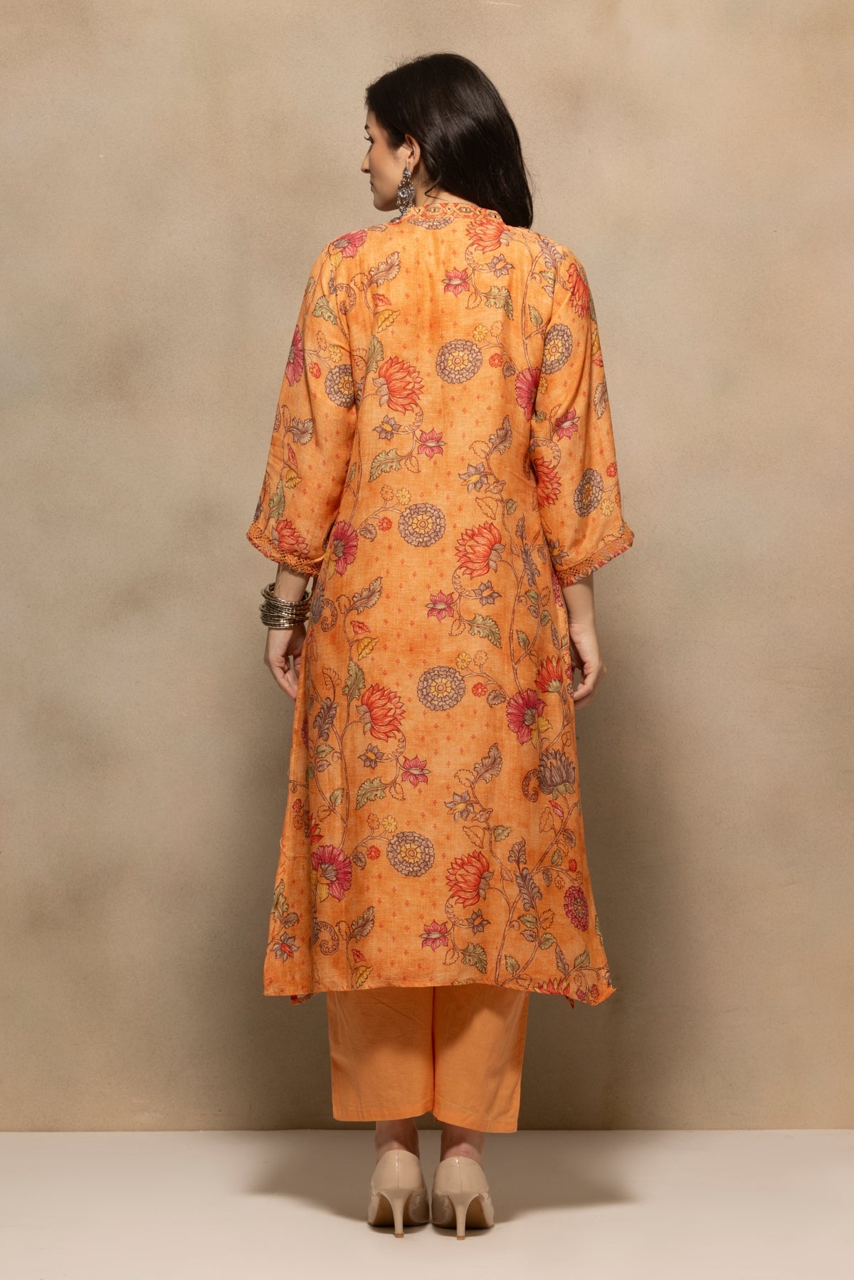 Orange Embellished Kurta 3 Pcs Set