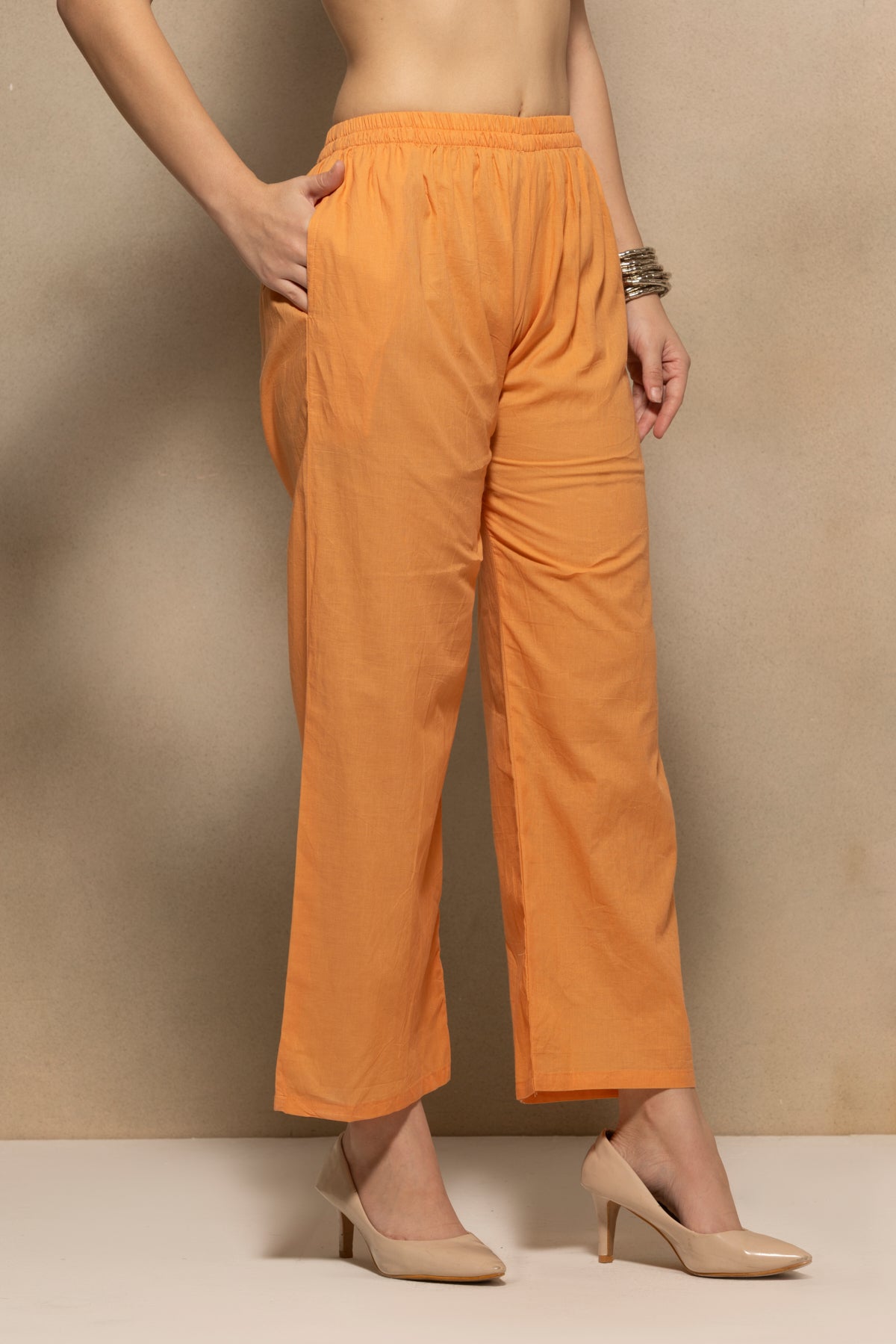 Orange Embellished Kurta 3 Pcs Set