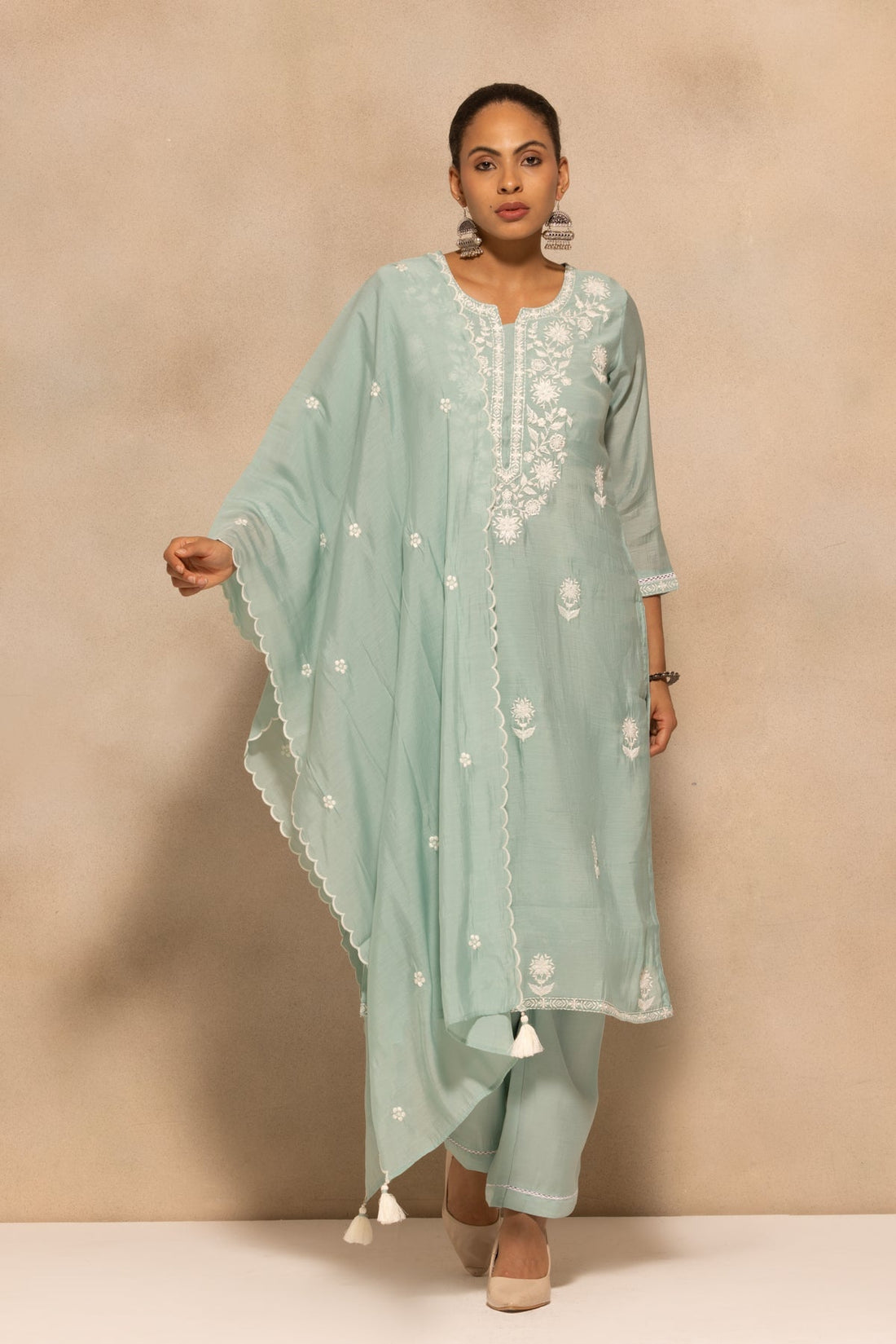 Green Embroidered Kurta 3 Pcs Set