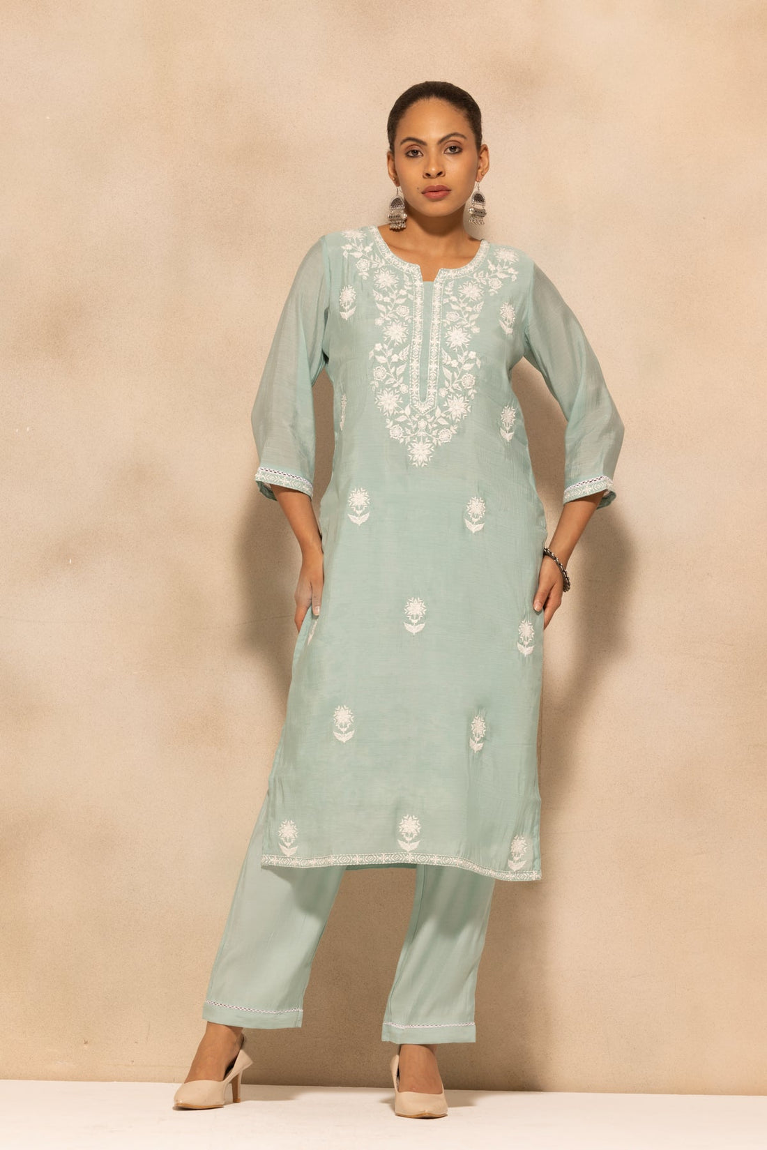 Green Embroidered Kurta 3 Pcs Set