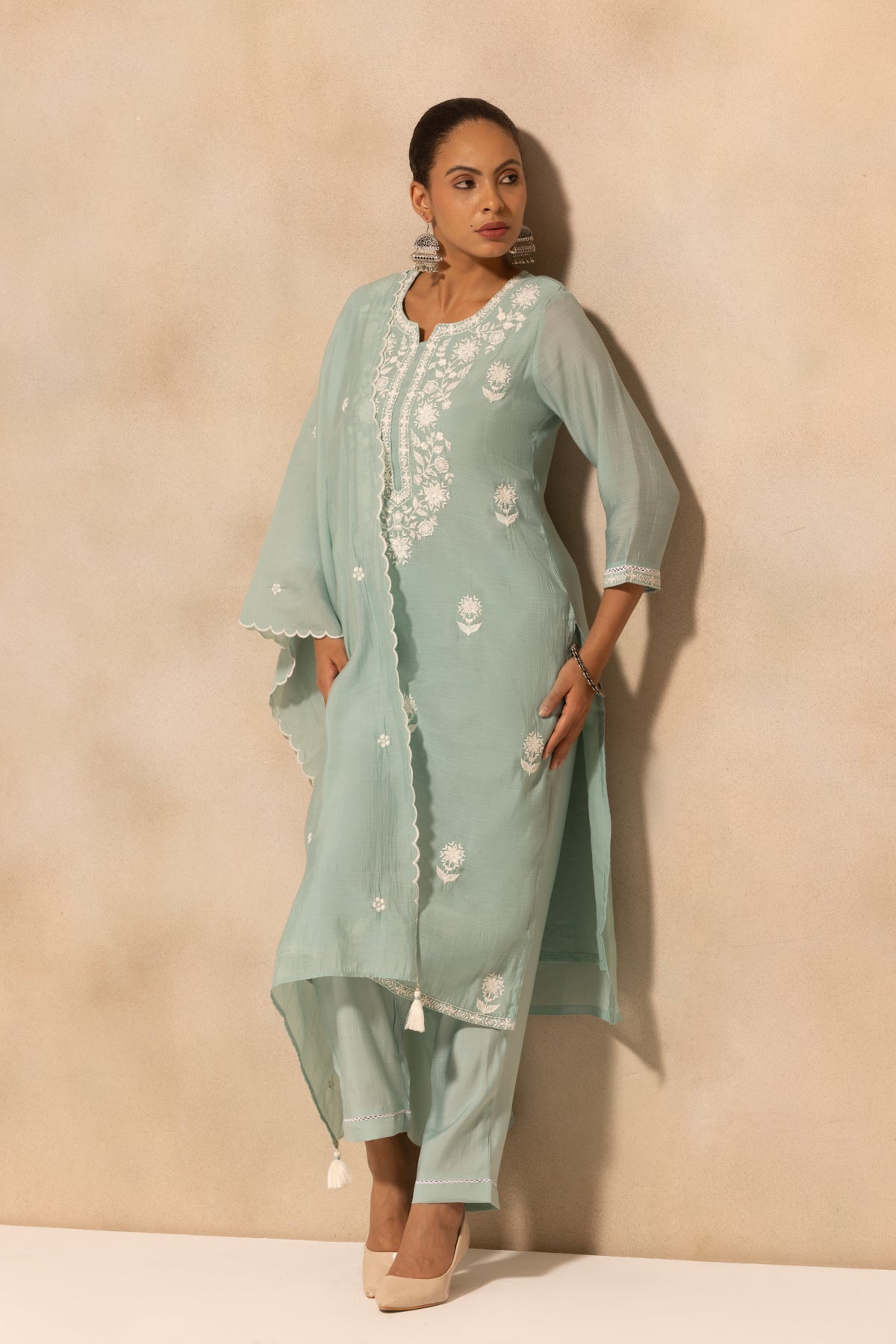Green Embroidered Kurta 3 Pcs Set