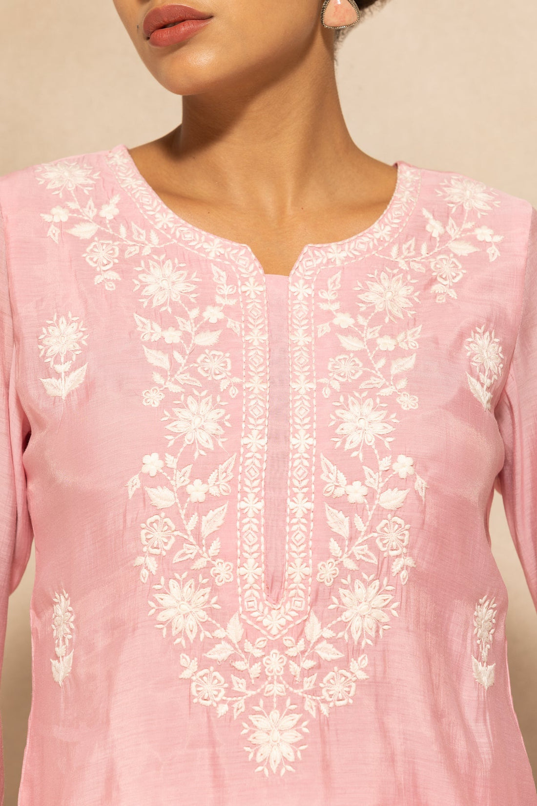 Pink Embroidered Kurta 3 Pcs Set