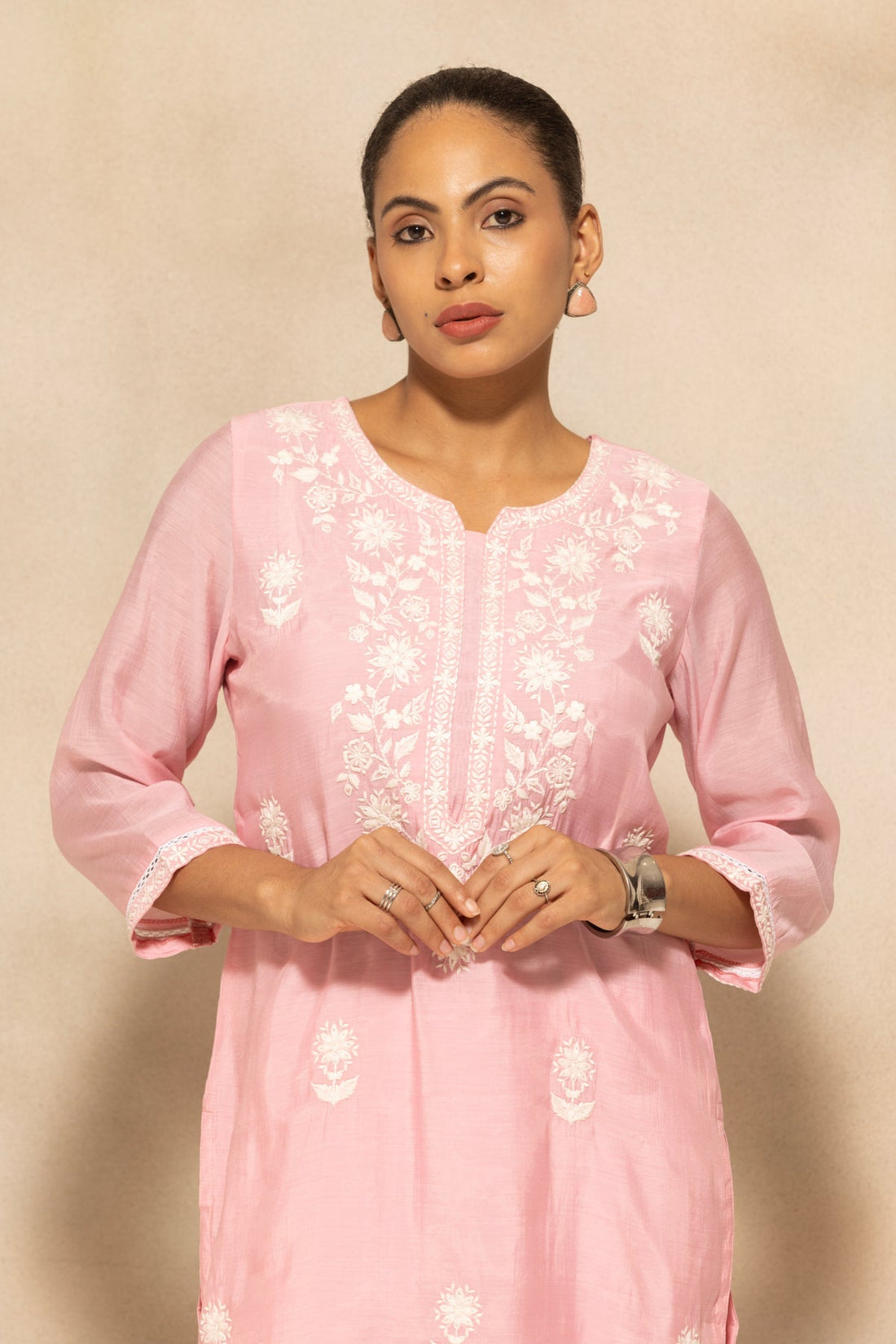 Pink Embroidered Kurta 3 Pcs Set