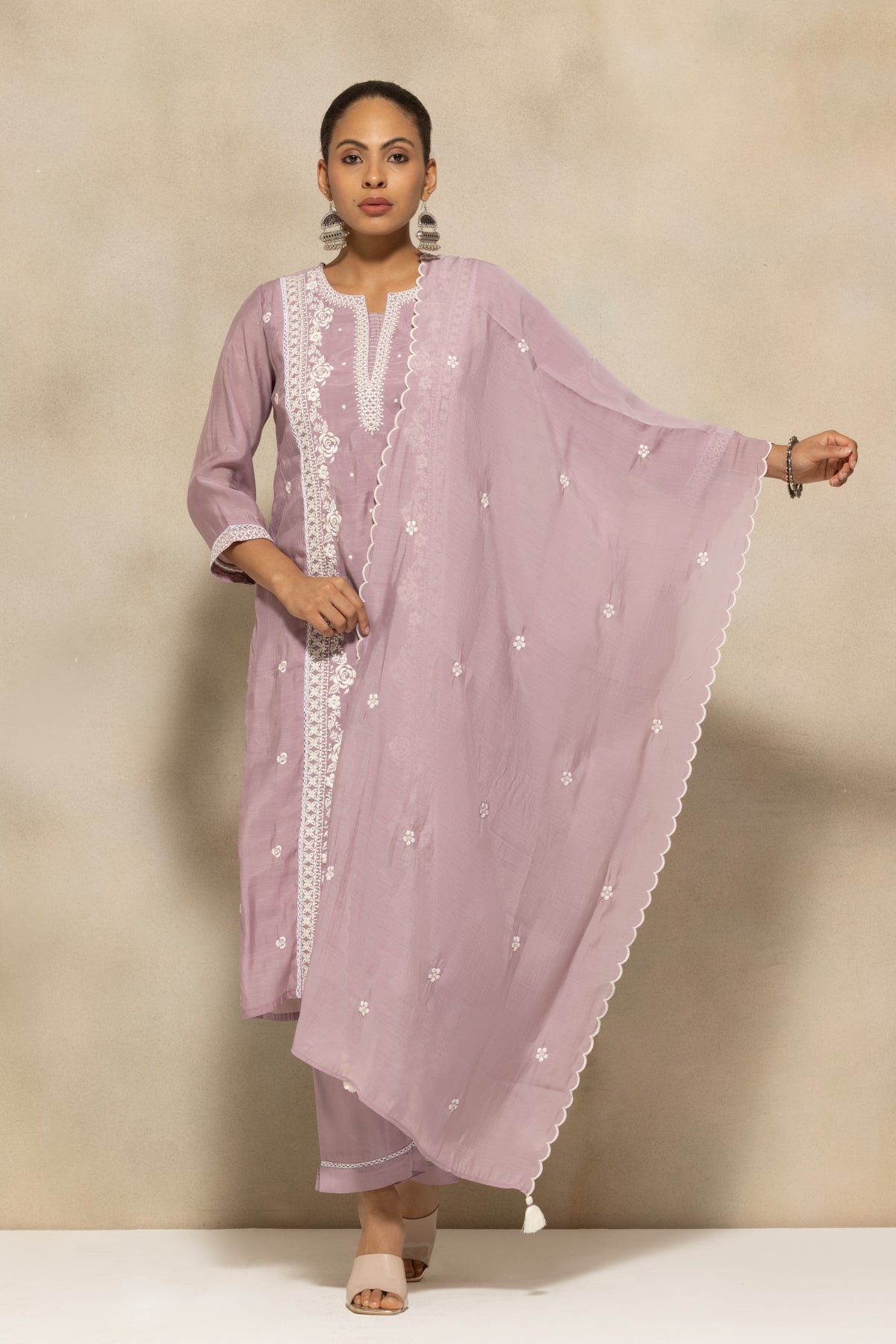 Purple Embroidered Kurta 3 Pcs Set