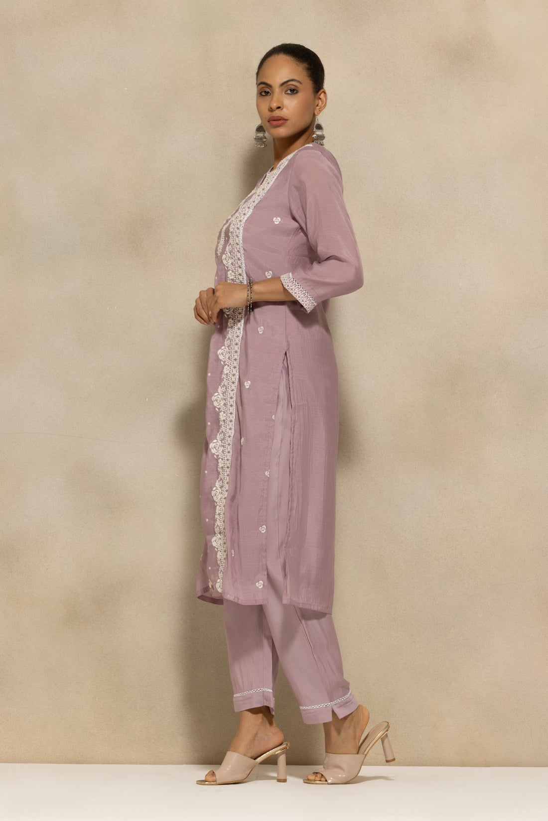 Purple Embroidered Kurta 3 Pcs Set