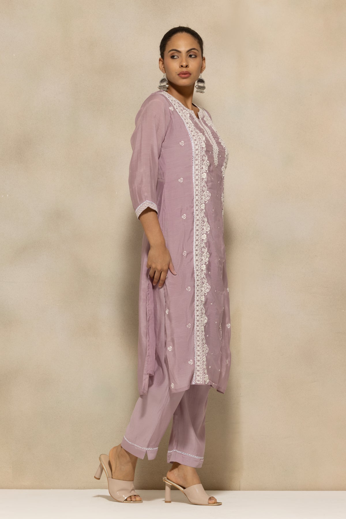 Purple Embroidered Kurta 3 Pcs Set