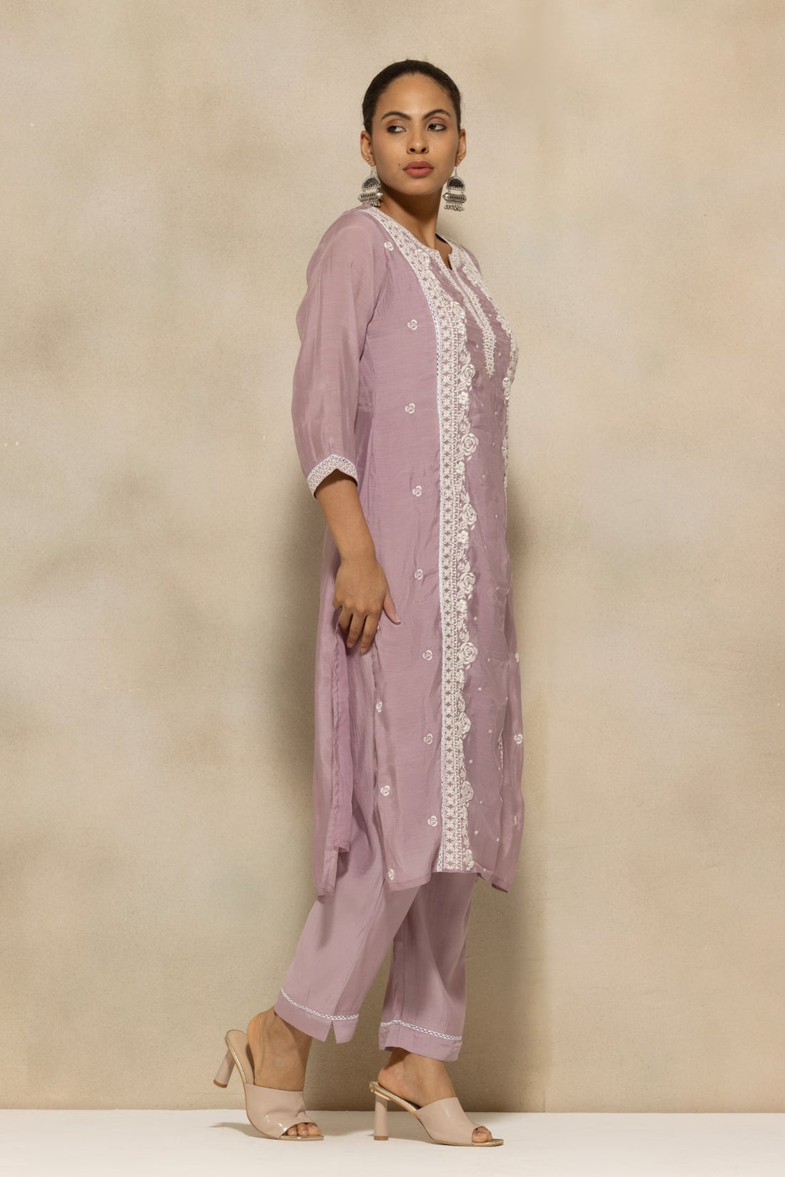 Purple Embroidered Kurta 3 Pcs Set