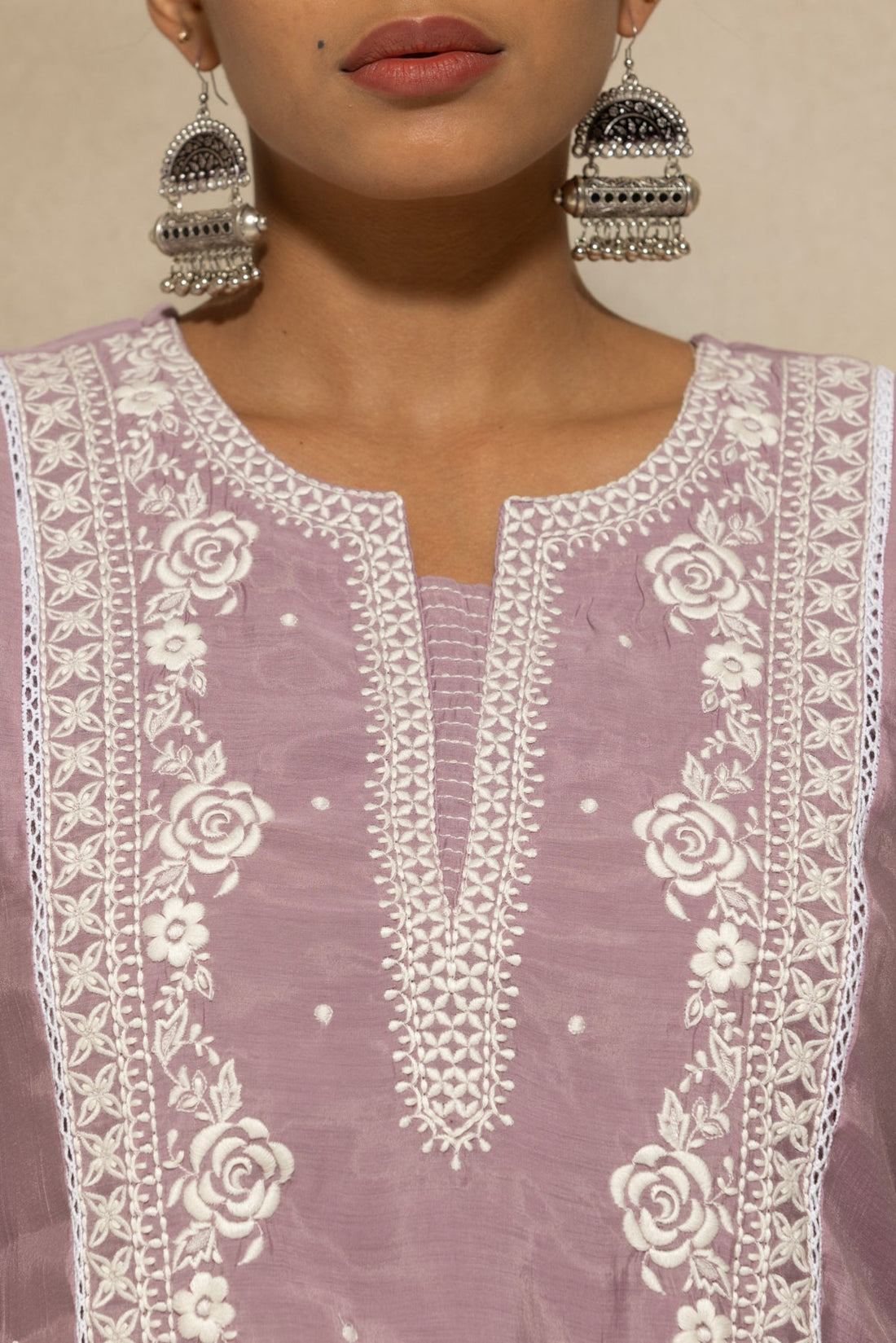 Purple Embroidered Kurta 3 Pcs Set