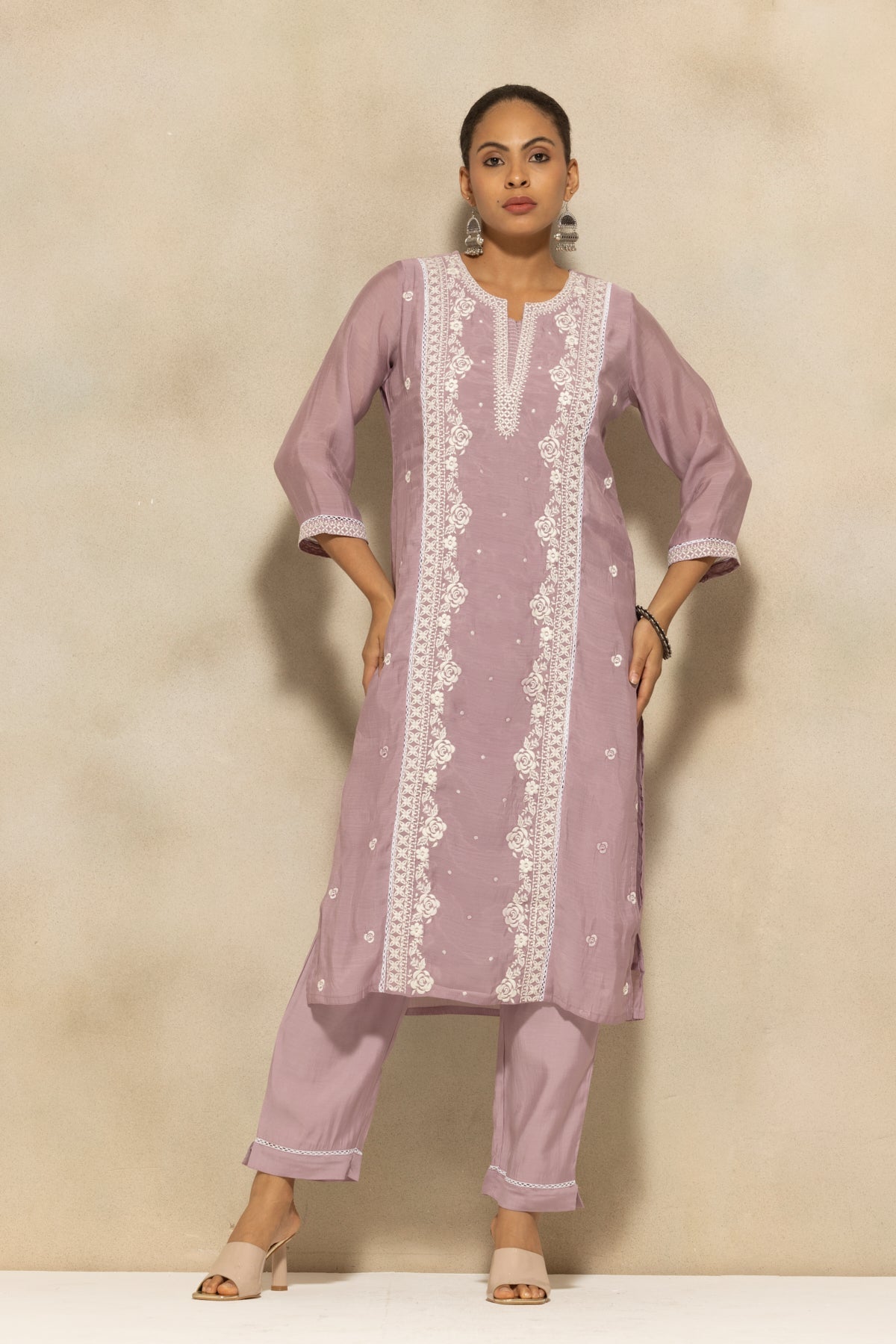Purple Embroidered Kurta 3 Pcs Set