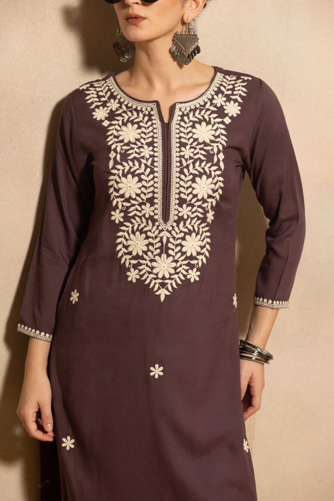 Purple Embroidered Kurta