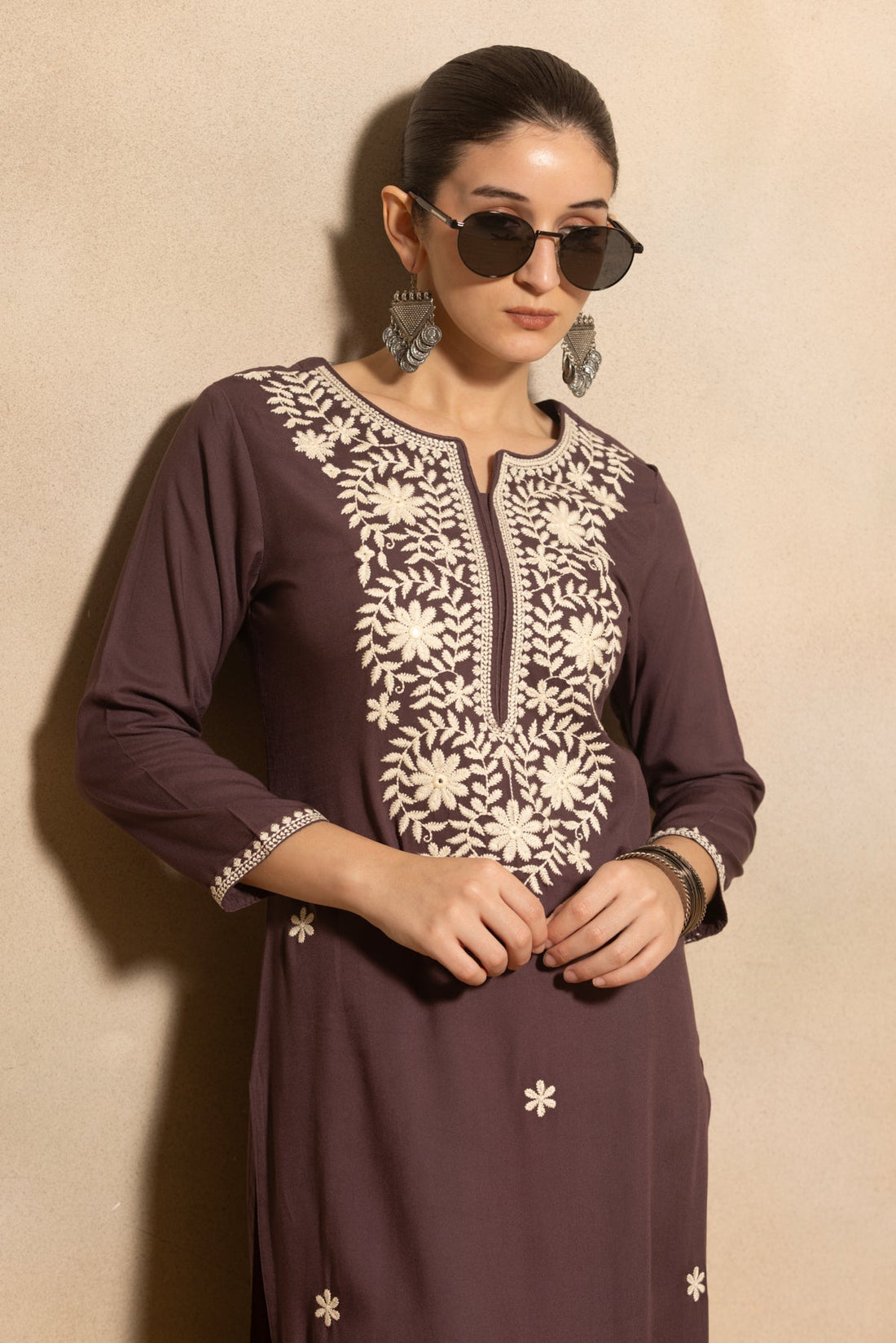 Purple Embroidered Kurta