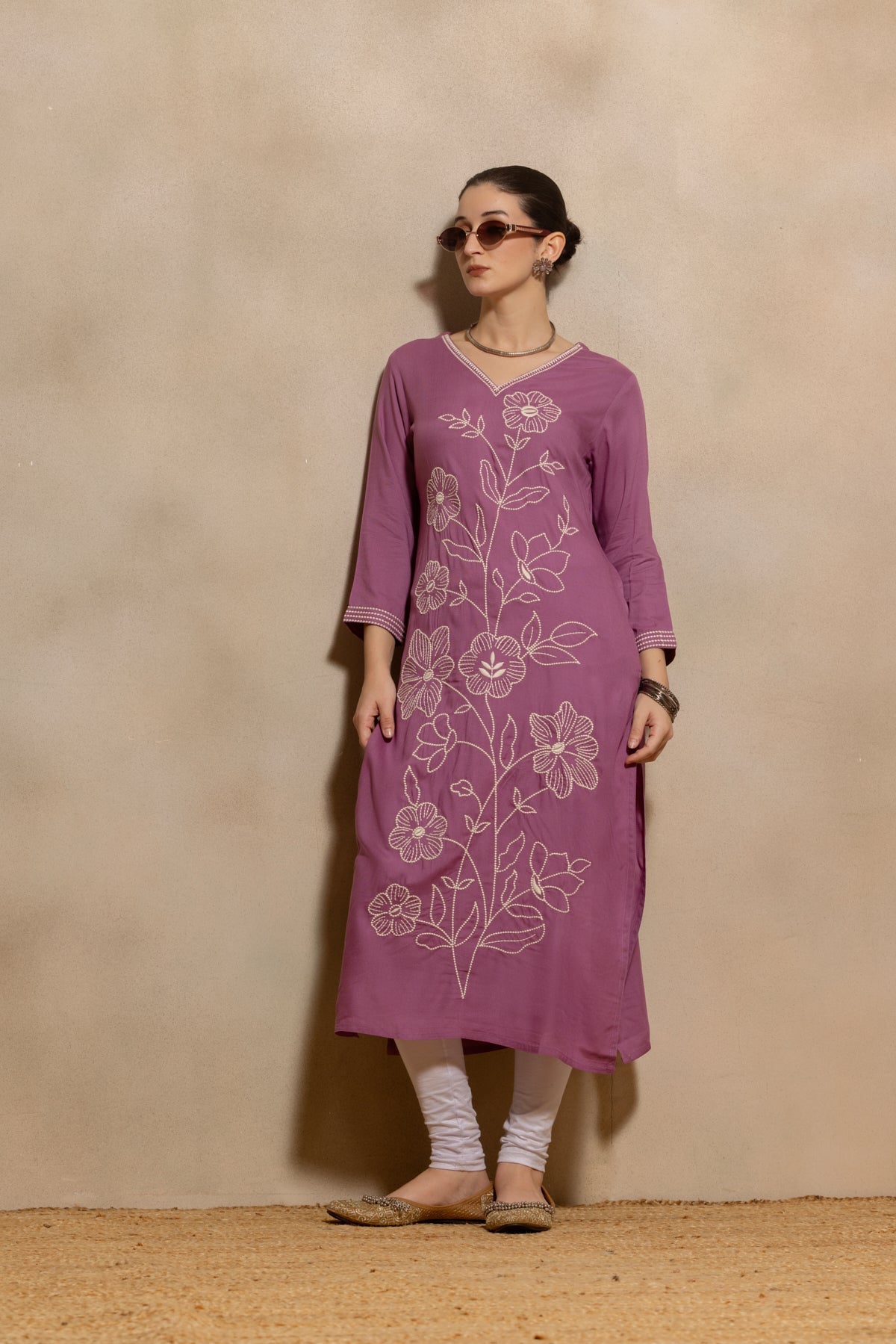 Purple Floral Embroidered Kurta