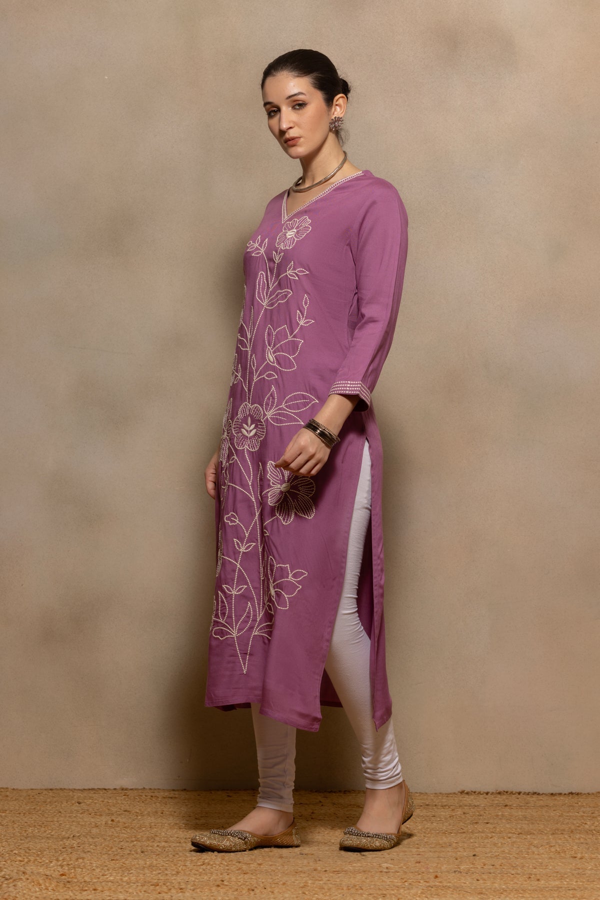 Purple Floral Embroidered Kurta