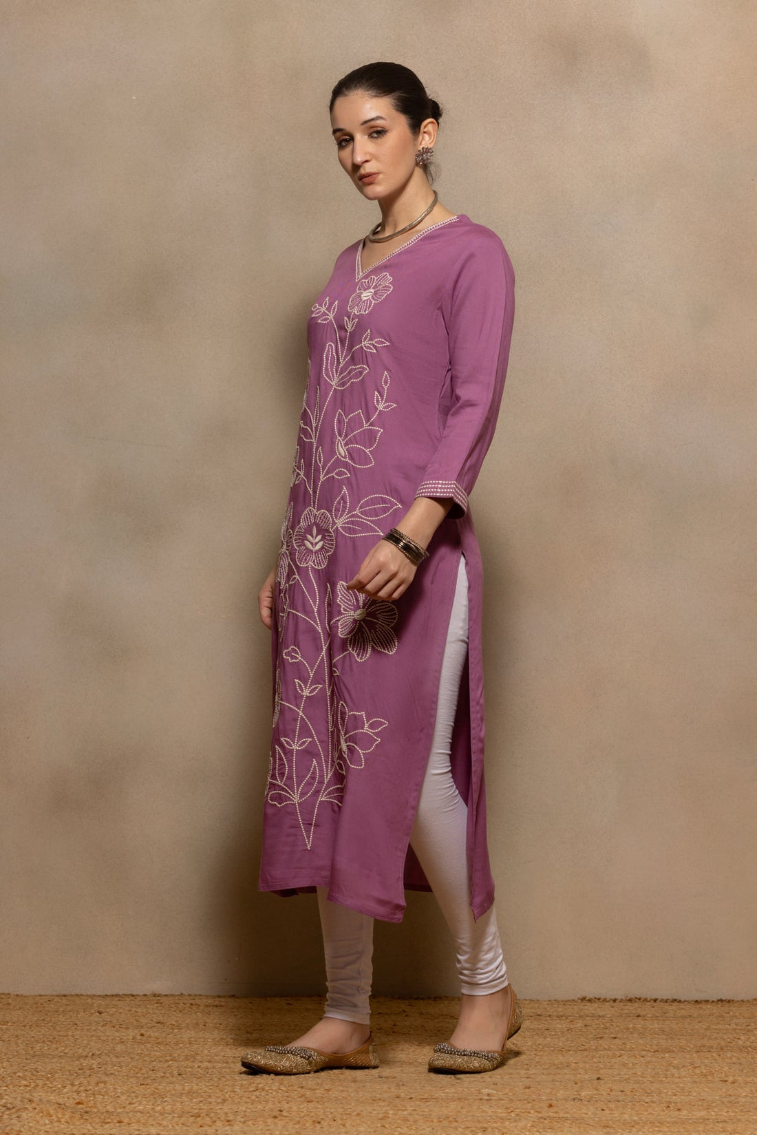 Purple Floral Embroidered Kurta