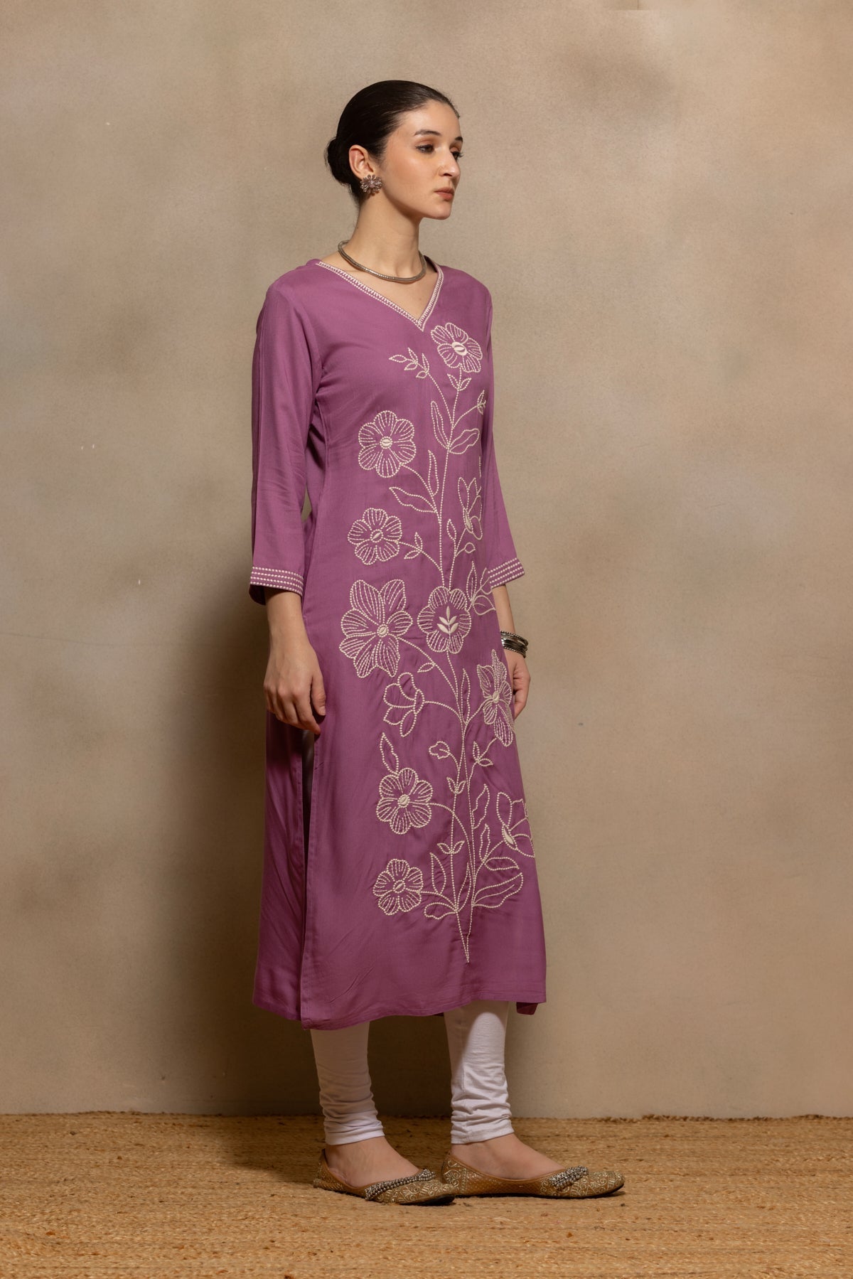 Purple Floral Embroidered Kurta