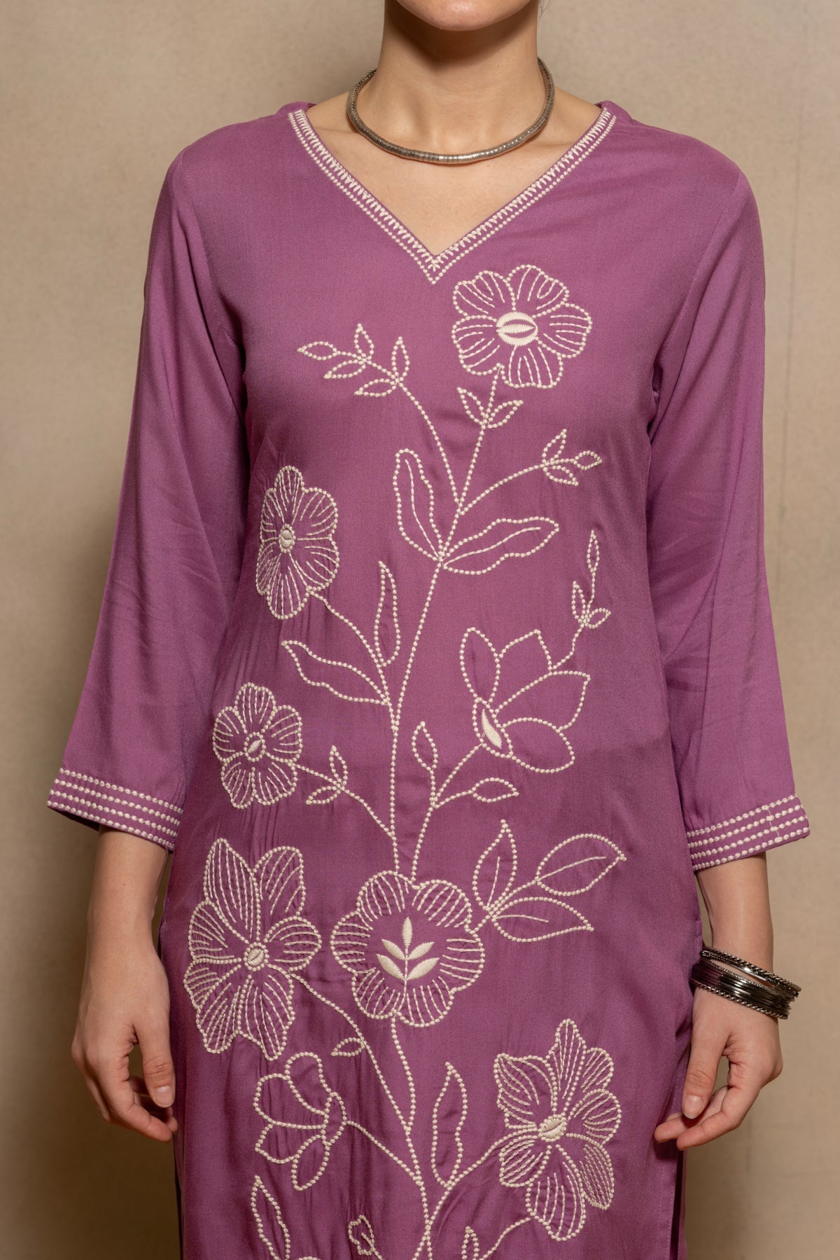Purple Floral Embroidered Kurta