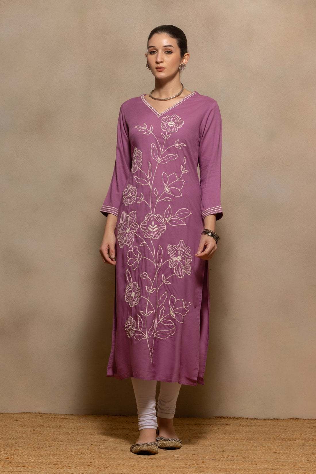 Purple Floral Embroidered Kurta