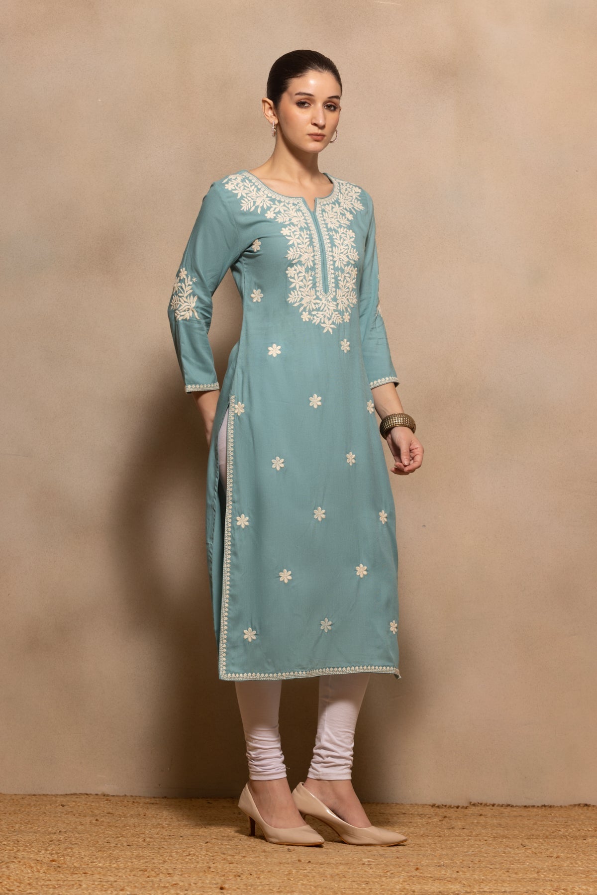 Green Embroidered Kurta