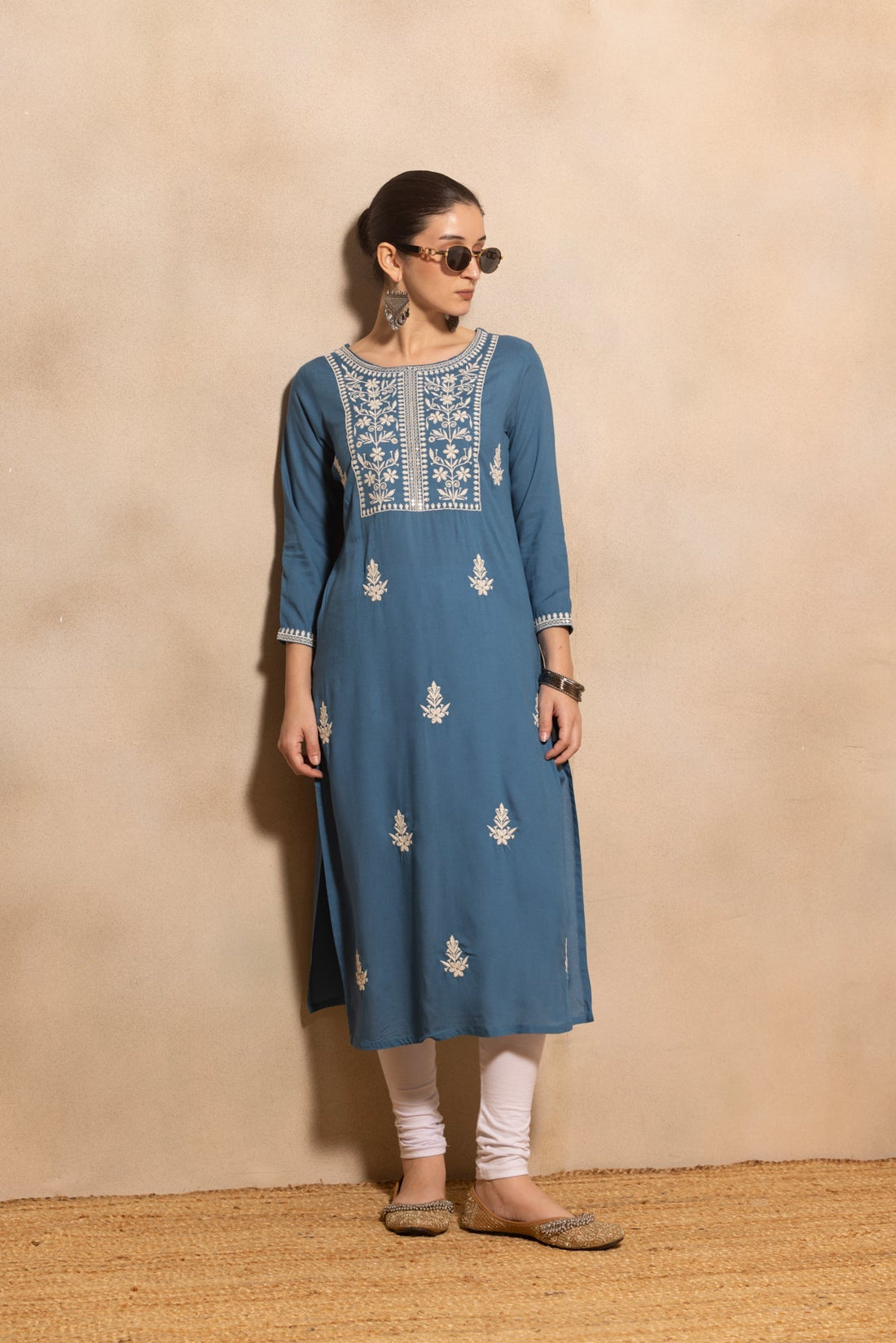 Teal Embroidered Kurta