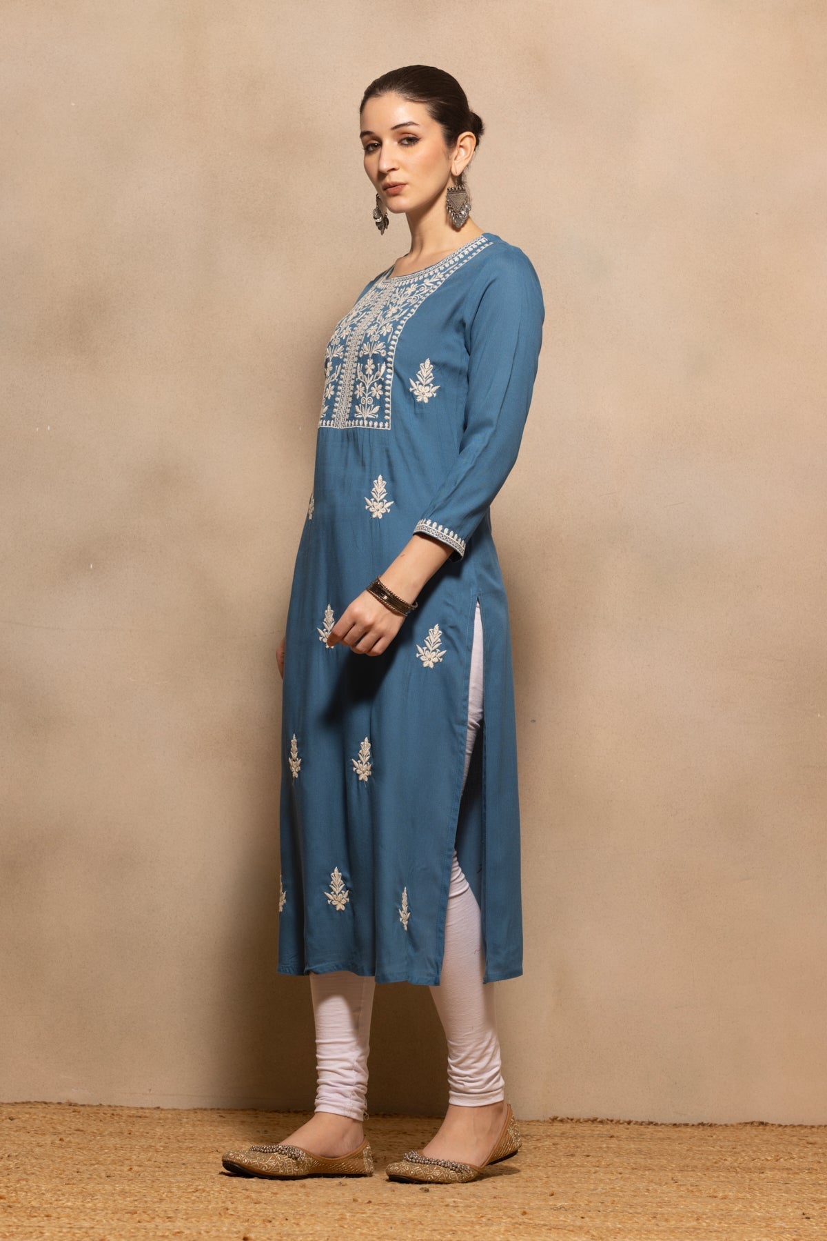 Teal Embroidered Kurta