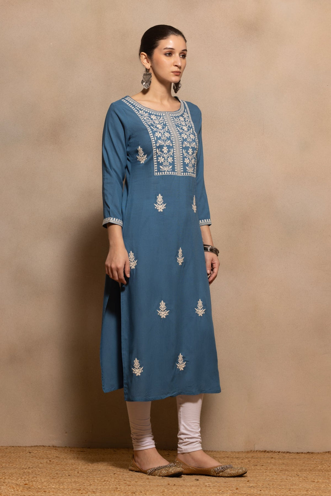 Teal Embroidered Kurta