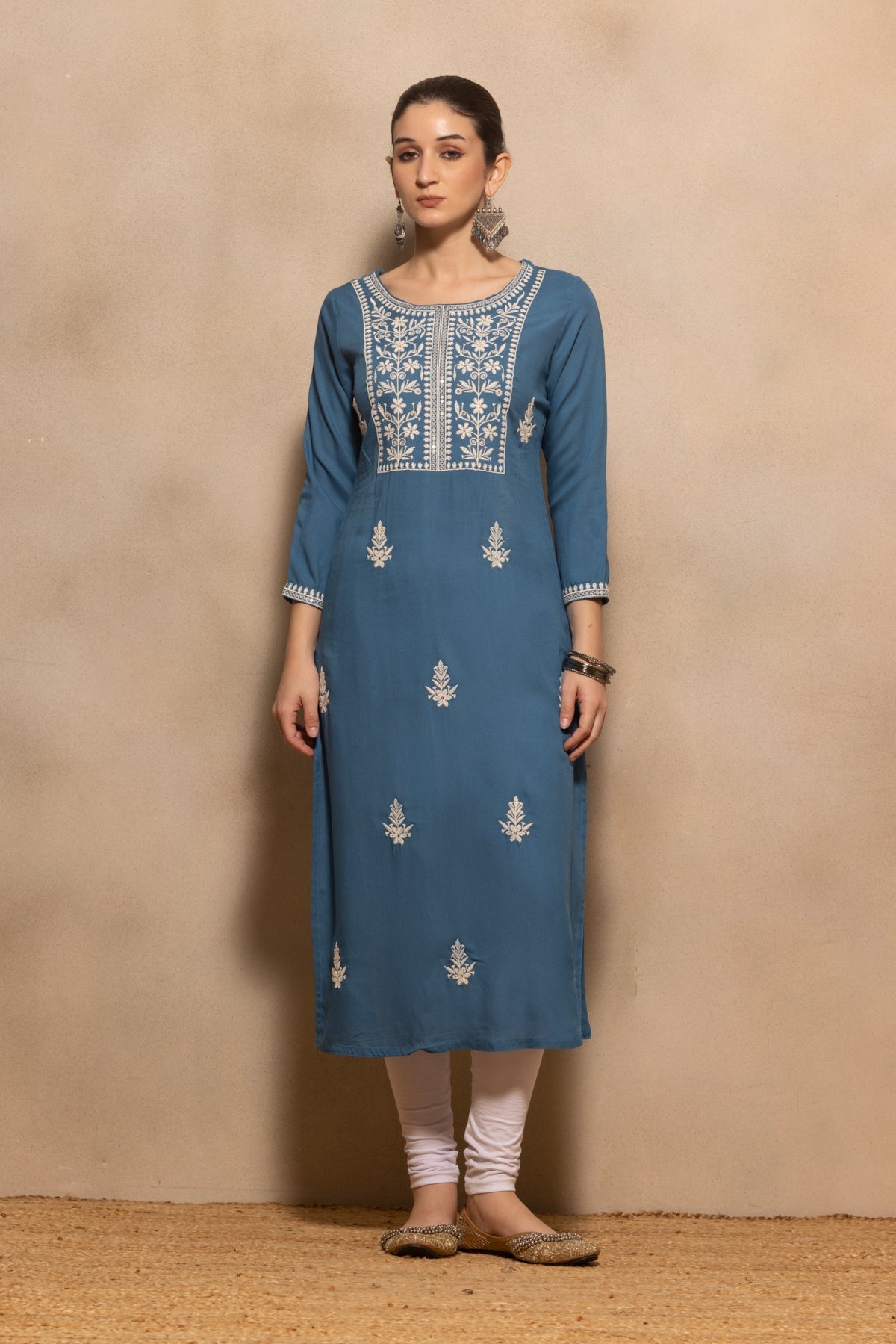 Teal Embroidered Kurta