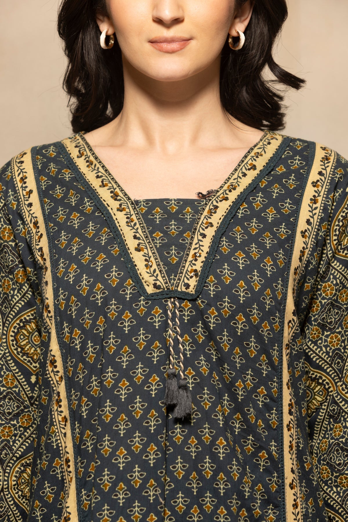 Teal Printed Flared Kurta 3 Pcs Set