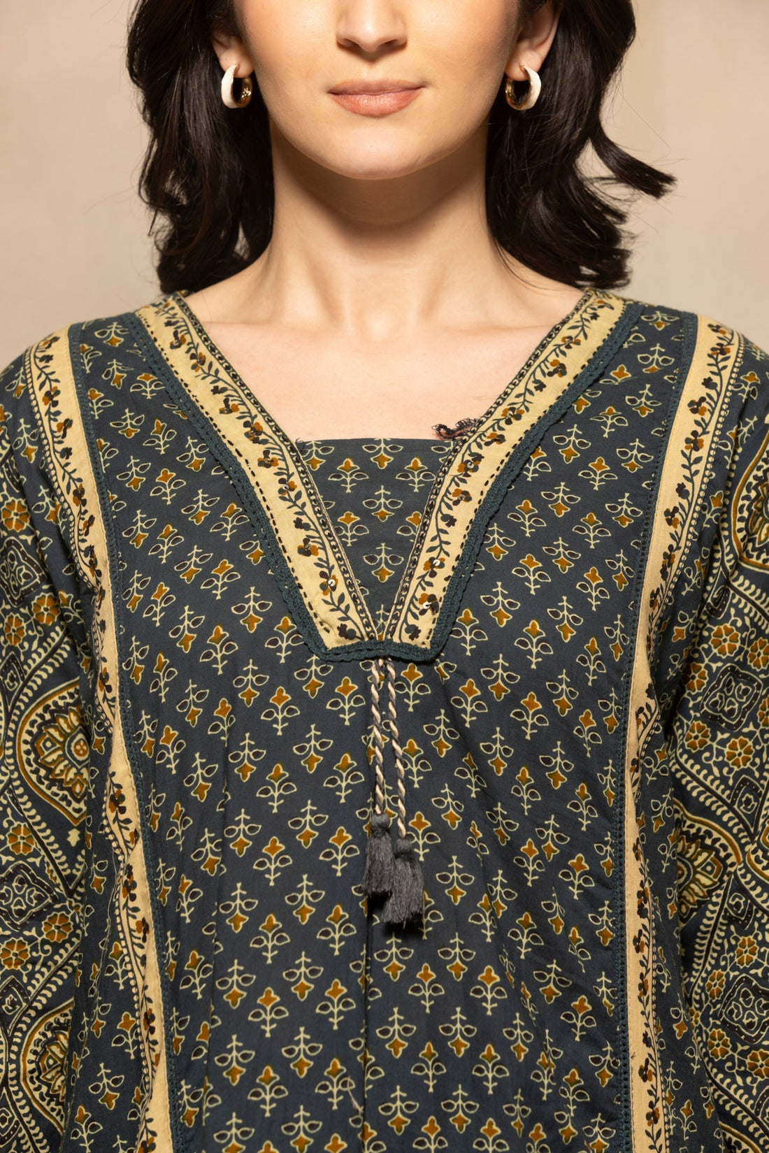 Teal Printed Flared Kurta 3 Pcs Set