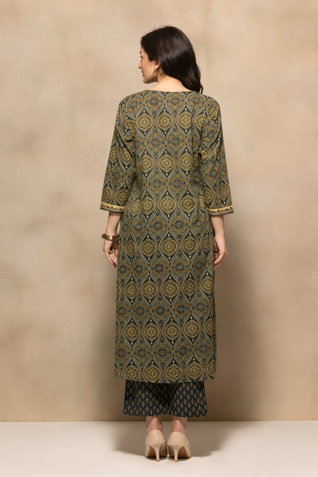 Teal Printed Flared Kurta 3 Pcs Set
