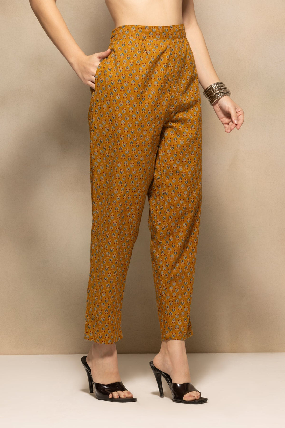 Mustard Floral Printed Kurta 3 Pcs Set