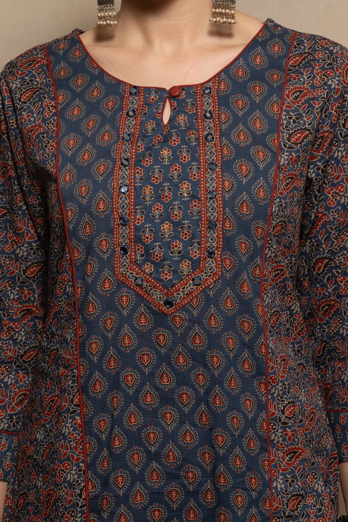 Blue Floral Printed Kurta 3 Pcs Set