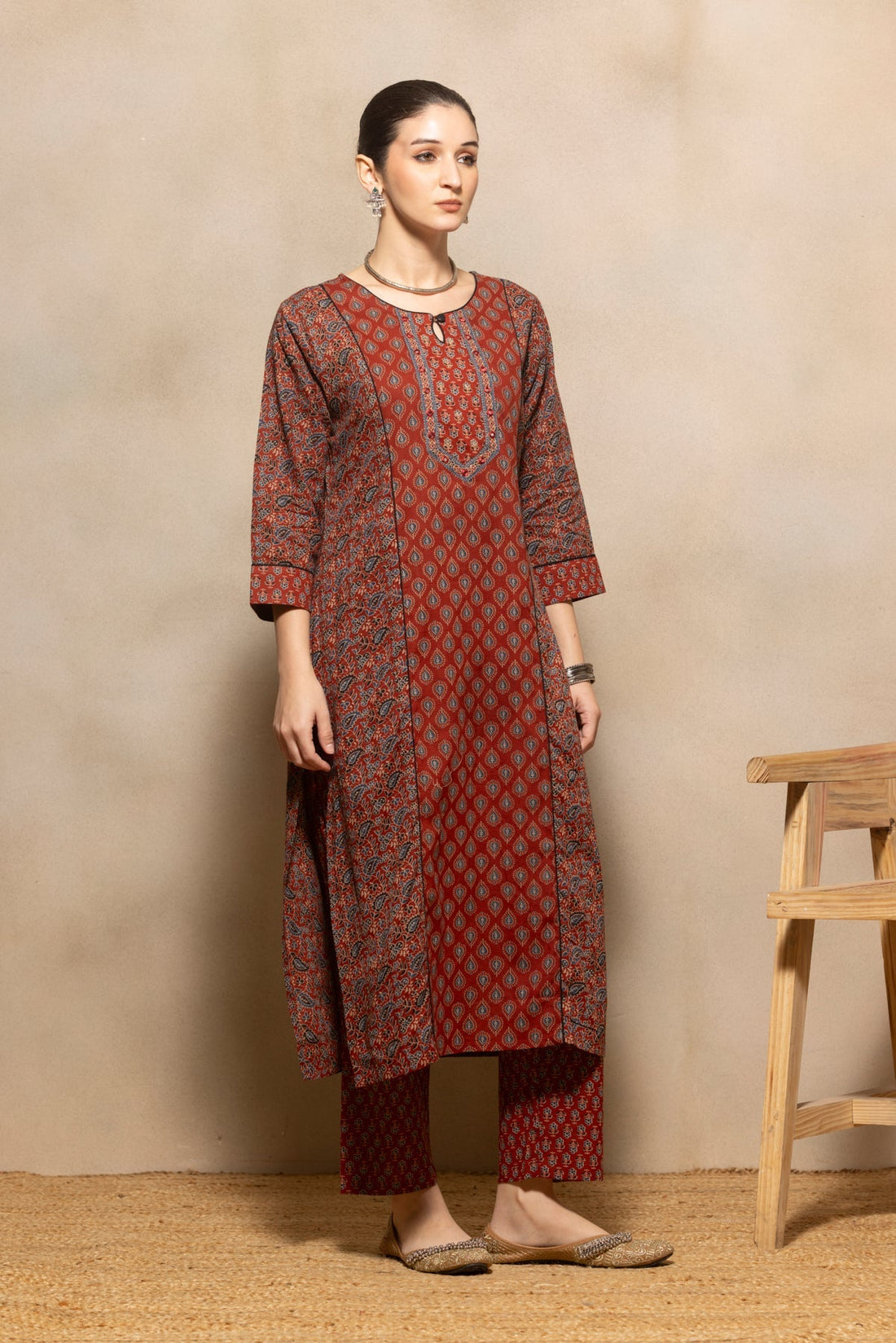 Maroon Floral Printed Kurta 3 Pcs Set