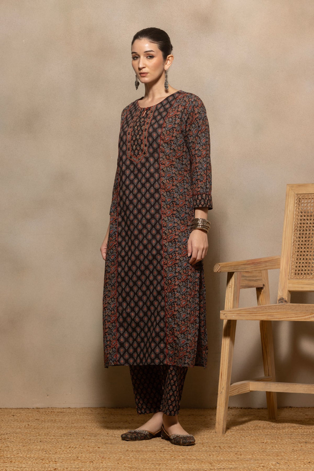 Black Floral Printed Kurta 3 Pcs Set
