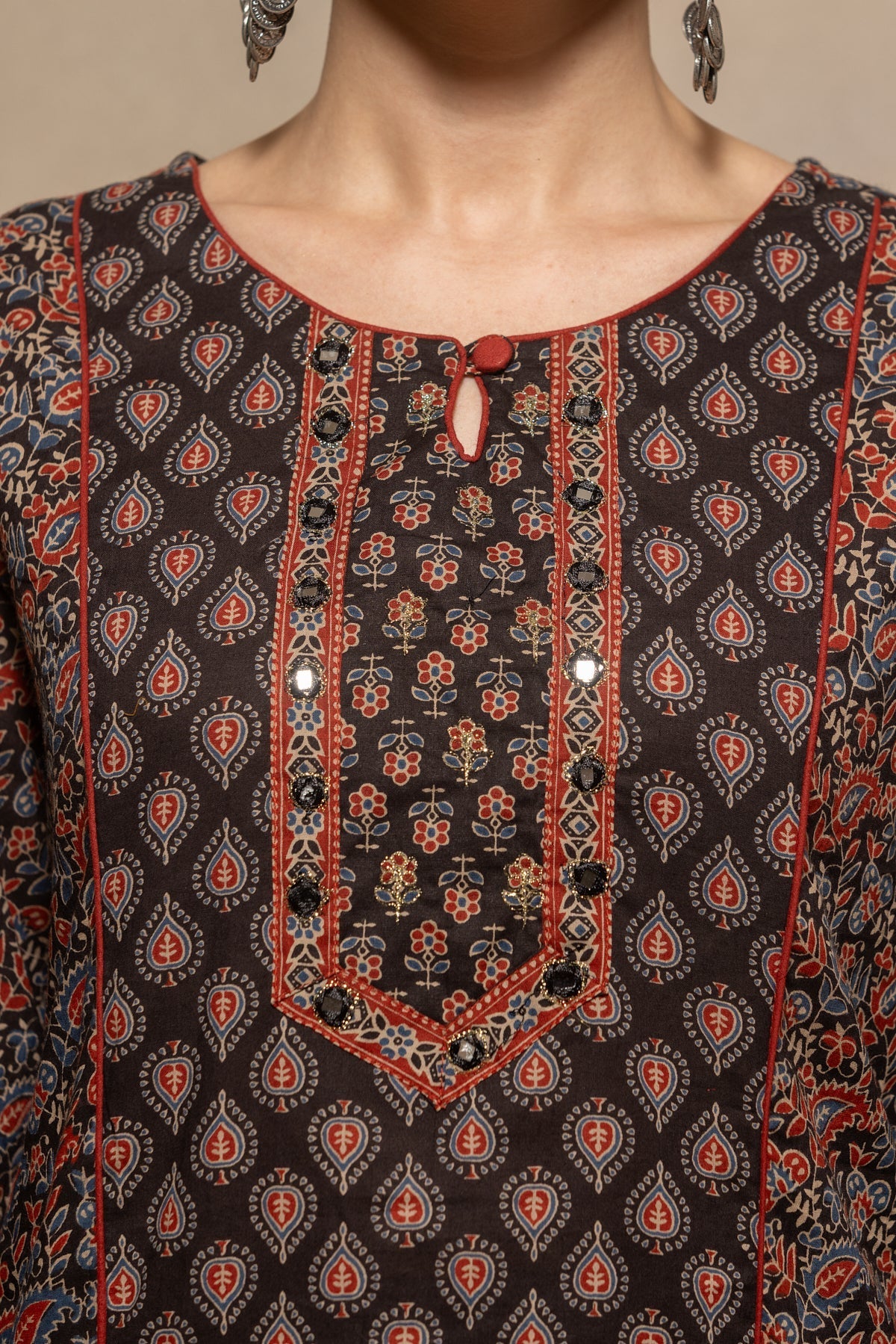 Black Floral Printed Kurta 3 Pcs Set